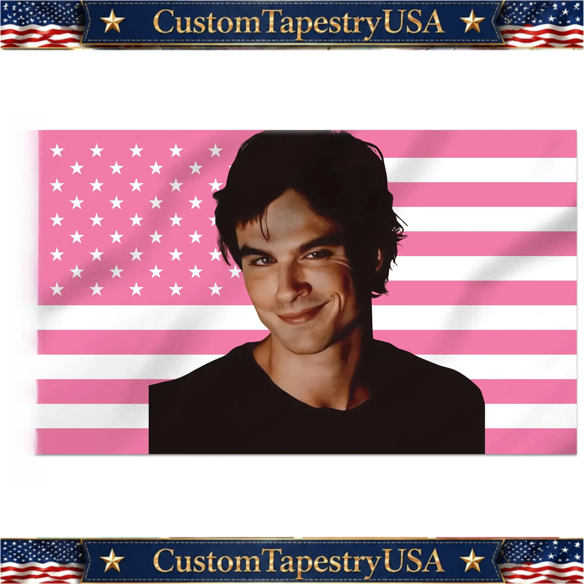 Synthetic 3x5 Ft Ian Somerhalder Decorative Flag - Durable, Fade Resistant, Double Stitched Stitchwork, 2 Brass Grommets - Indoor Outdoor Wall Hanging Tapestry for College Dorm Room Decoration