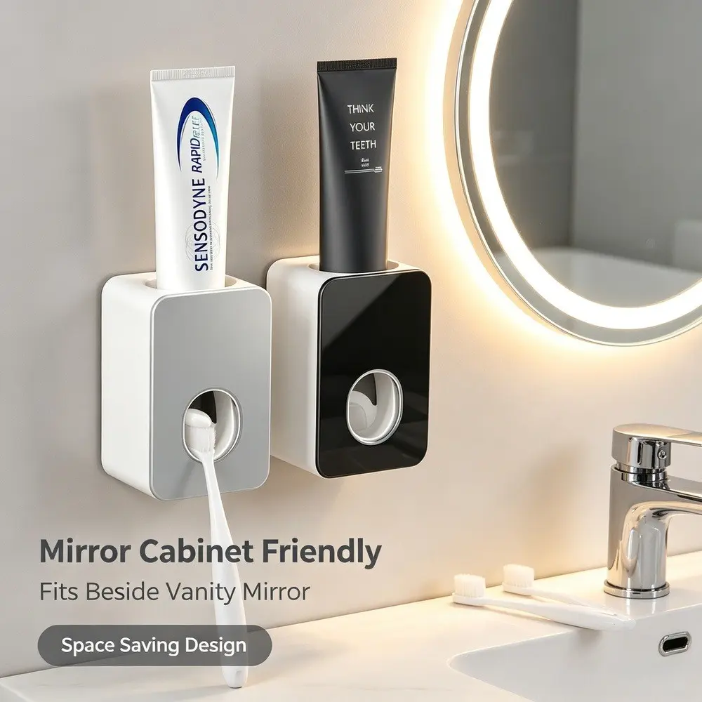 1Pc Automatic Toothpaste Squeezer Dispenser, Minimalist Wall‑Mount No‑Drill Toothpaste Holder, Detachable Washable Bathroom Organizer for Home Bathroom Sink
