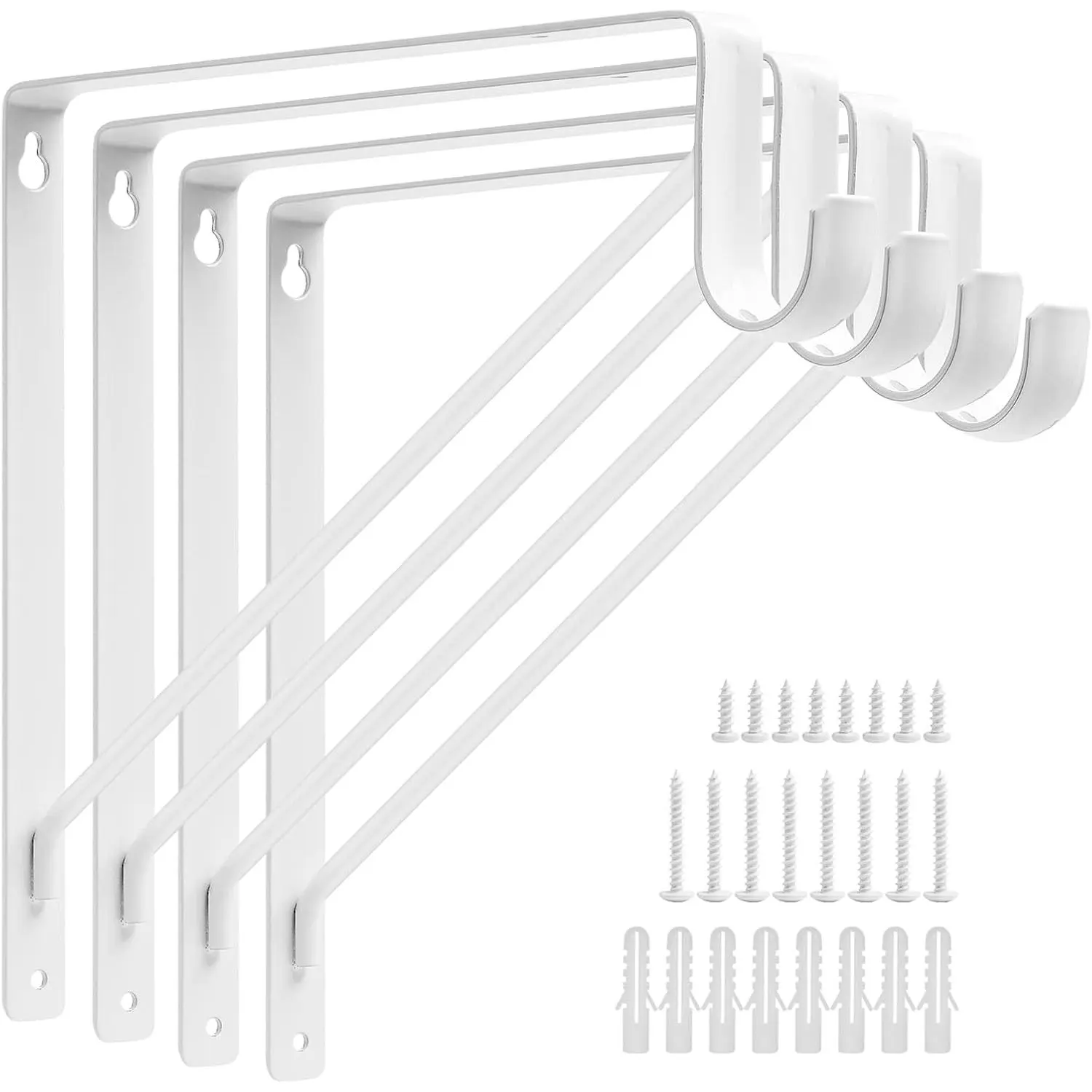 4PCS Heavy Duty White Closet Rod Brackets 11 x 11 Inch,1-3/8Inch Diameter Shelf and Rod Bracket Holder for Home and Closet Decor, Wall Mount Closet Pole Supports Bracket Hook with Screws
