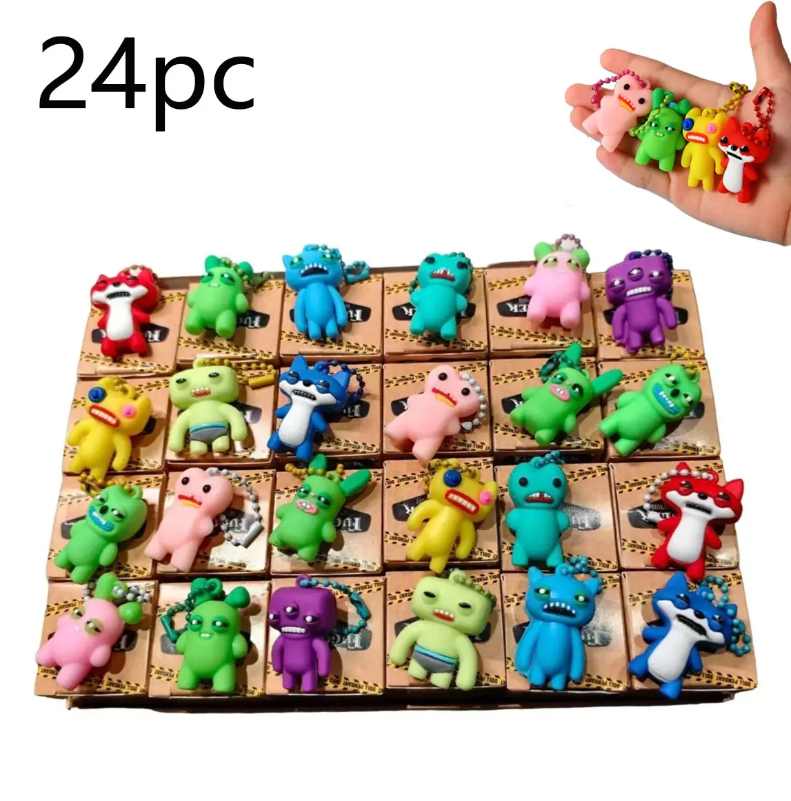 24Pcs Cutecore Ugly Monster Keychain Charms Set,12 Unique Designs,Individual Gift Boxes,Kids Classroom Prize & Behavior Reward,Halloween Party Favor,Trick Or Treat Goodie Bag Fillers,Bag Purse Key Ring Decor,Mini Collectible Gifts For Boys Girls
