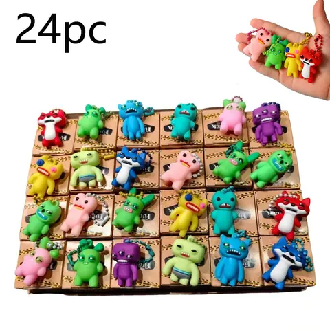 Unisex 24-Pack Plastic Charm Monster Keychain Fidget Kids' Toys - 12 Unique Playful Quirky Designs, Individually Gift-Boxed, Halloween Decorations, Party Favors, Classroom Rewards