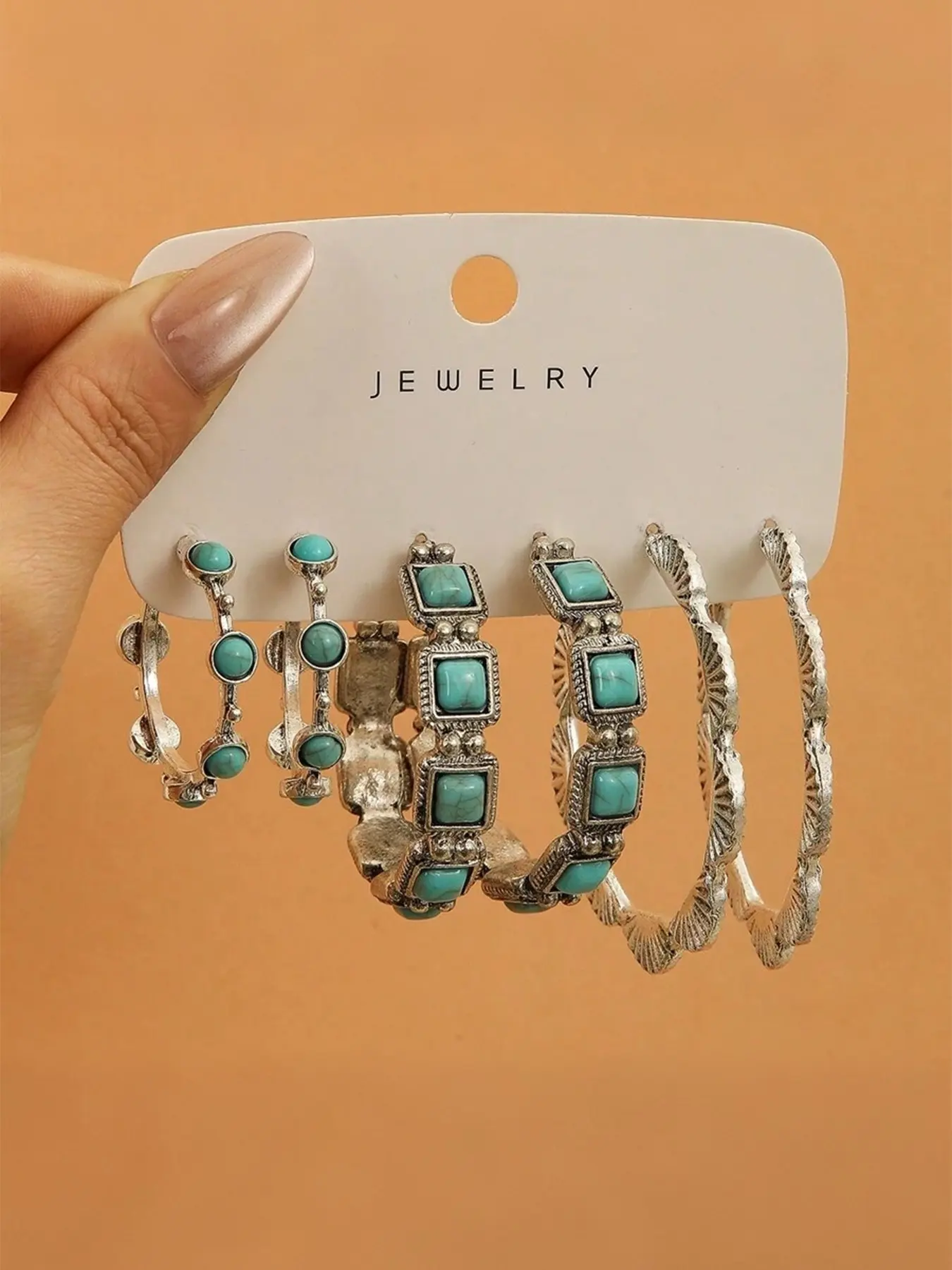 3 Pairs Vintage Bold C-Shaped Earrings, Geometric Large Circle Earrings, Western Style Turquoise Earrings, Perfect for Vacation, Parties, Photoshoots