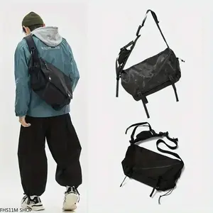 Japanese Streetwear Large Capacity Crossbody Messenger Satchel Bag For Men And Teenagers, Adjustable Casual Shoulder Pack, Multi-Purpose Daily Carry Accessory For School, Office Work And Travel Outfit Styling