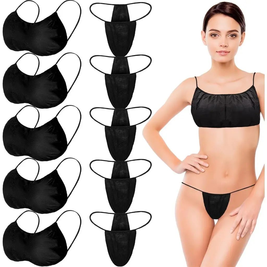 10 Pcs Women's Disposable Underwear Set, Breathable Skin-Friendly Panties & Bra, Ideal for Travel, Home, Beauty Care, Spa Use