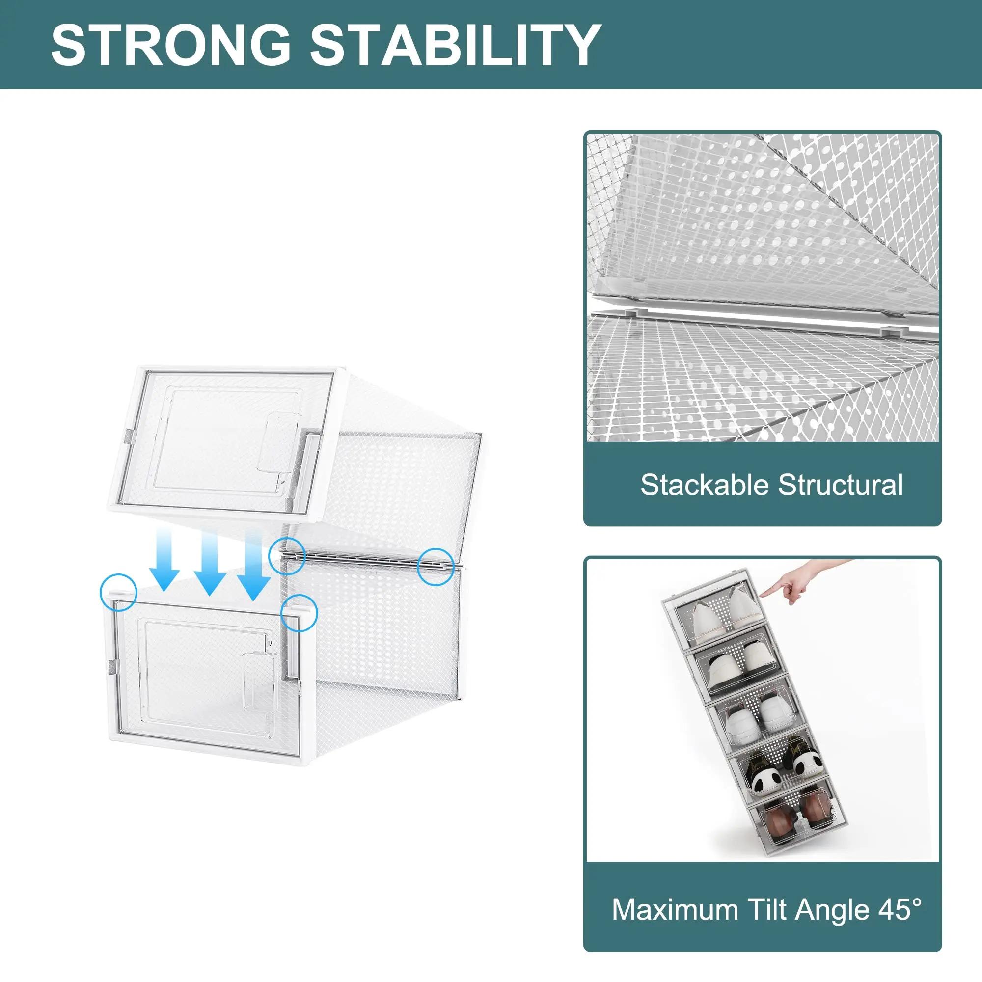 12 Pack Clear White Stackable Storage Shoe Box , Shoe Container Organizer Sneaker Storage Drawer Fit shower caddy clear shoe