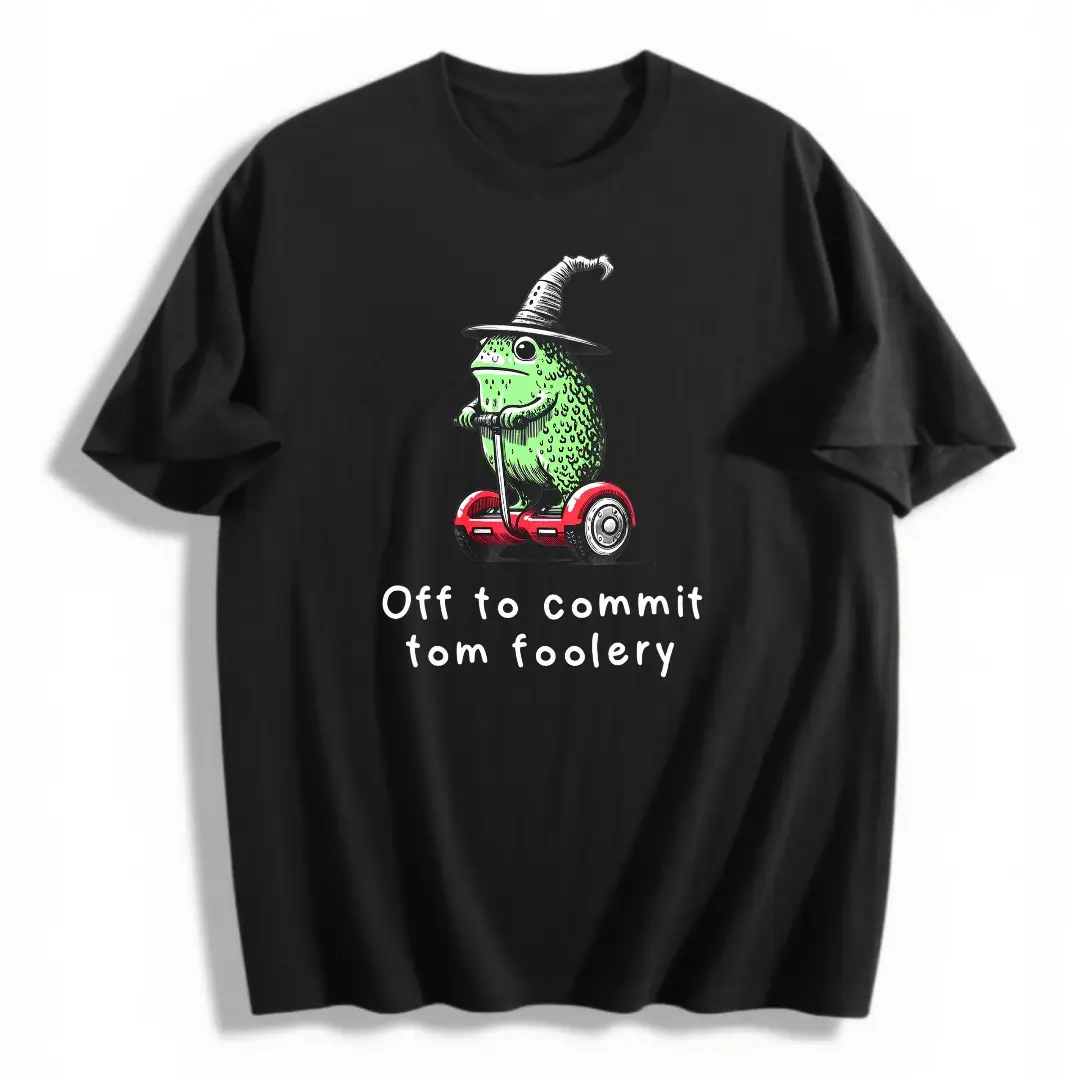 Funny Cartoon Frog Witch On Scooter Men's T-Shirt Off To Commit Tom Foolery Graphic Tee Casual Summer Streetwear Gift For Friends,100% Cotton Unisex Oversized  Tshirt (S-5XL)