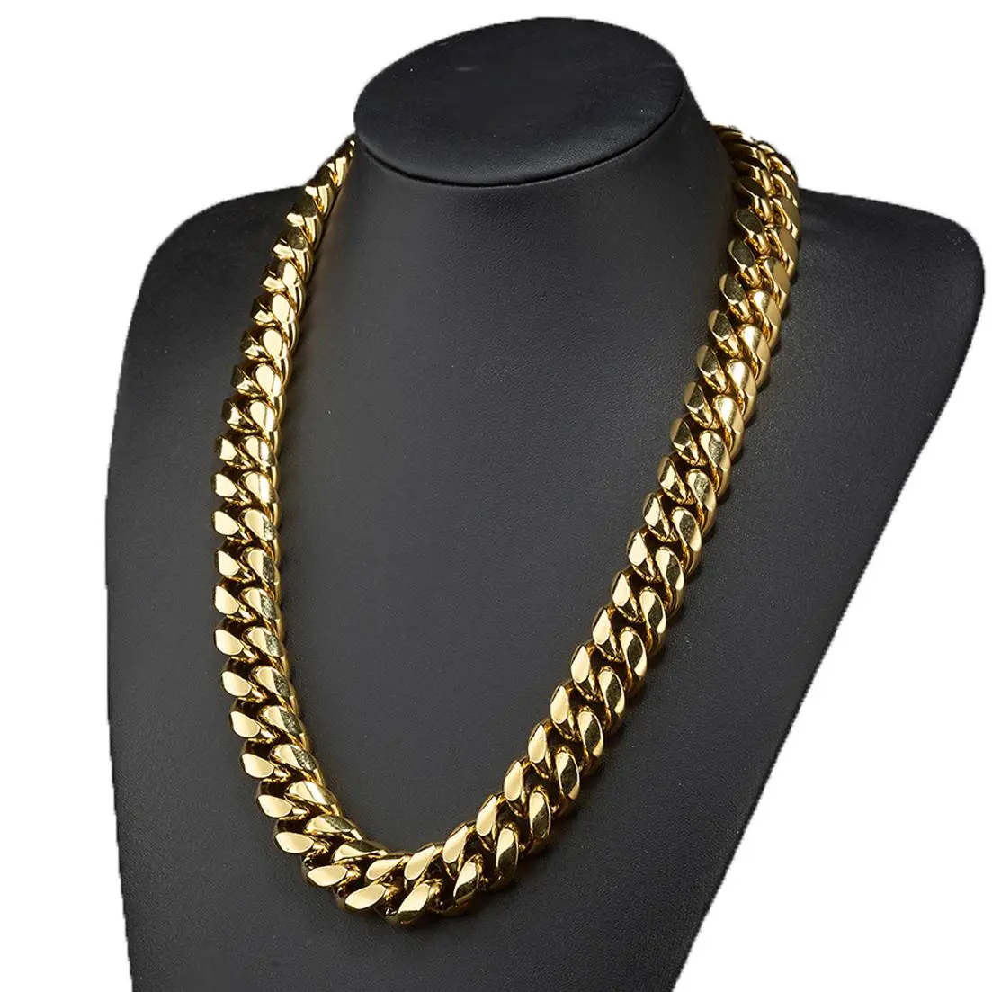 14K/18K Vacuum-gold Plated Hip Hop Jewelry Stainless Steel Miami Cuban Link Chain Necklace or Bracelet Fashion Accessory Men Women unisex Monaco italy Mexico & Micro Promise chains for Husband Boyfriend Valentines Birthday Gift