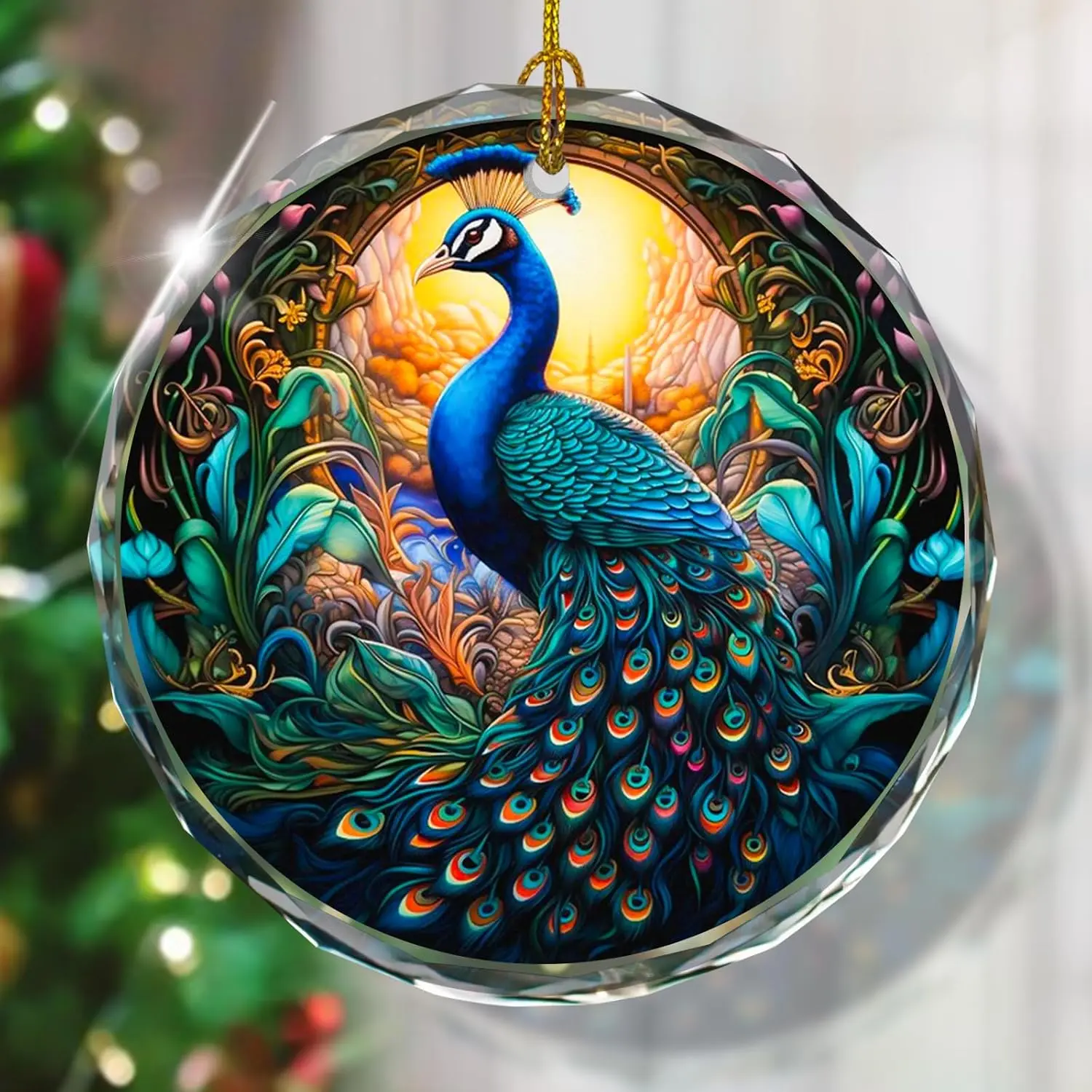 Peacock Stained Glass Ornament - Christmas Tree Decoration, Peacock Ornaments for Exchange