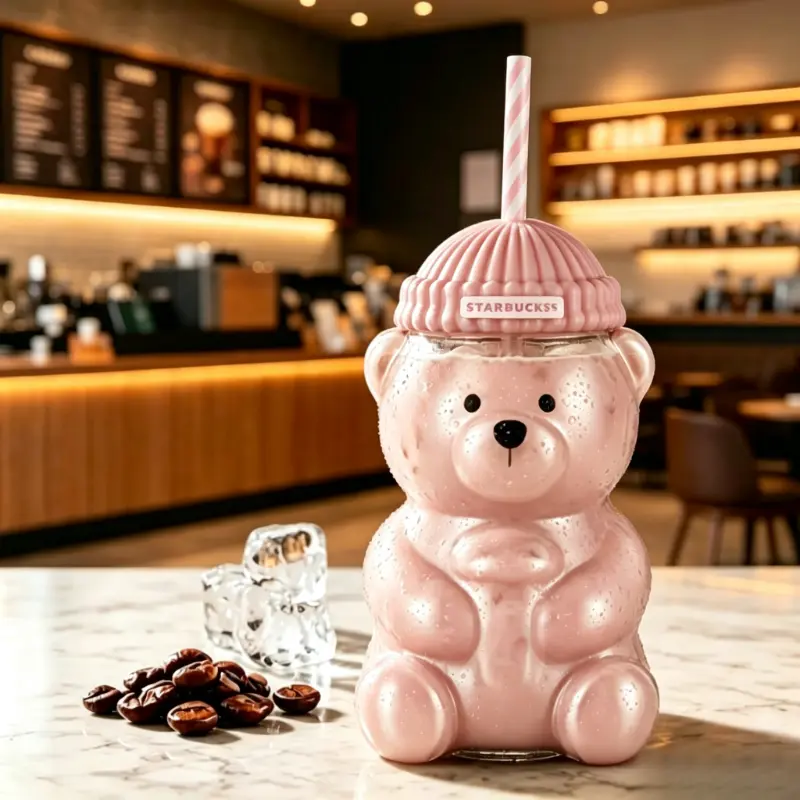 2026 Barista Bear Limited Edition Glass Cup 590ml Christmas Gift For Coffee Lovers Kitchenware Available In Green And Pink
