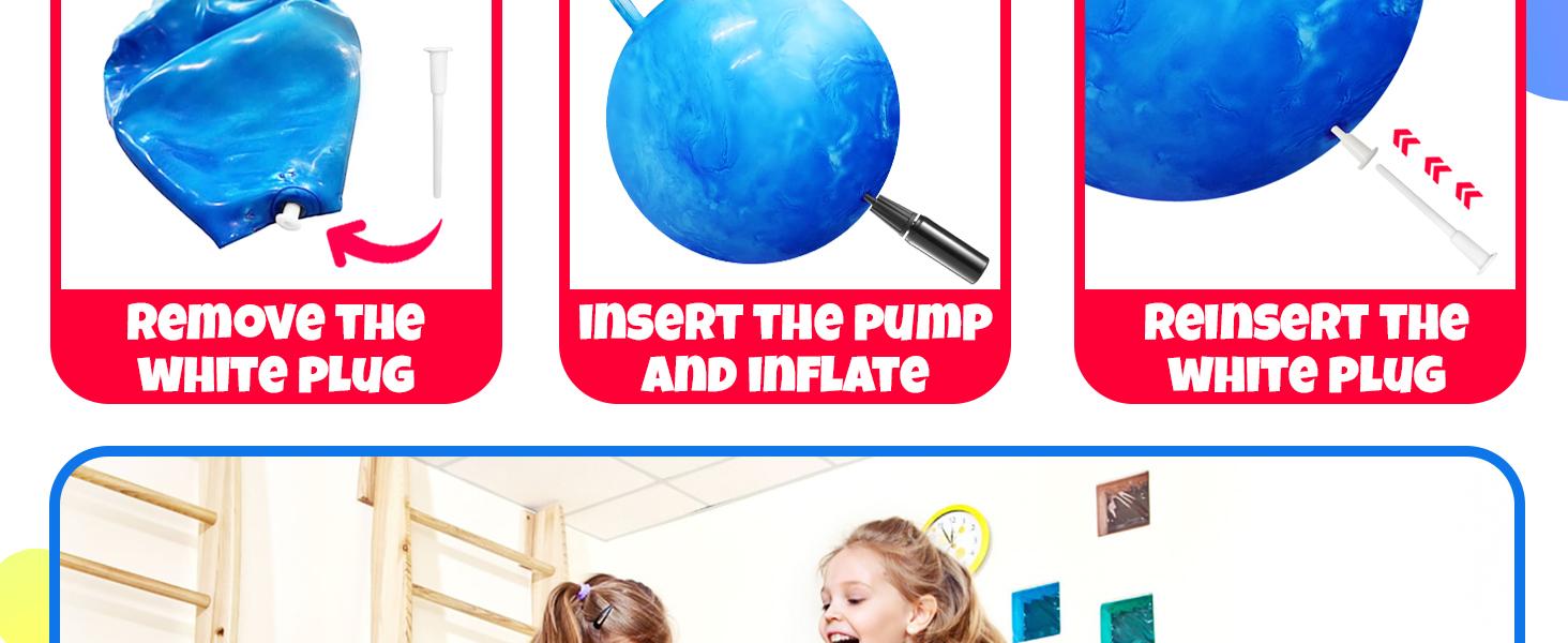 SUNDAY MIRTH Hopper Ball With Handle For Kids 20-inch (50cm) Bouncy Balls For Kids, Blue jumping ball for kids Kangaroo Hippity Hop Balls, Sit And Spin Bouncing Ball With Handle Bounce Ball For Kids With Hand Pump