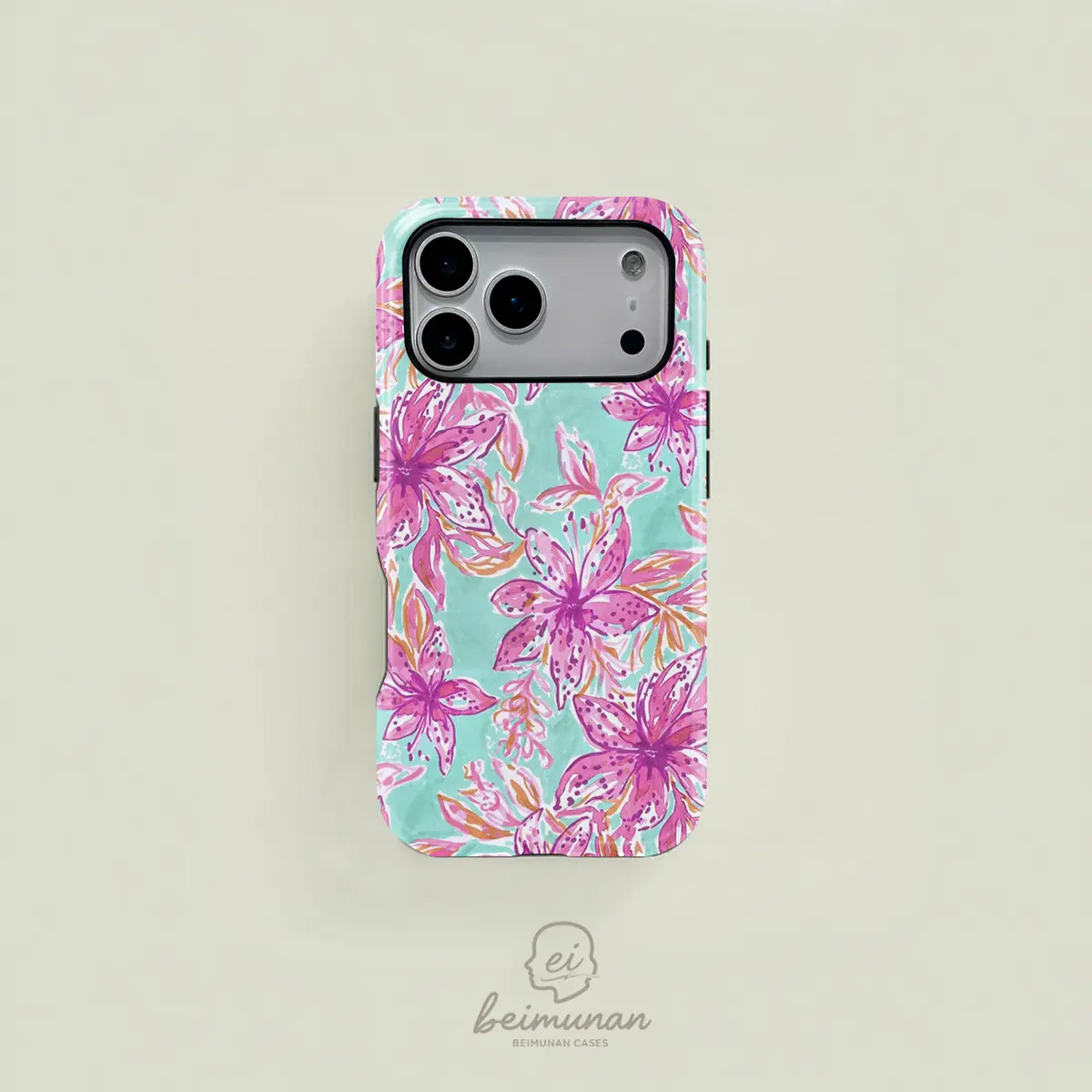 This turquoise watercolor-style floral case is a durable 2-in-1 protective case, compatible with MagSafe, and works with iPhone 17/16/15/14/13/12/11 Pro Max/Plus/Pro. A simple and stylish phone case, it makes a perfect birthday gift.