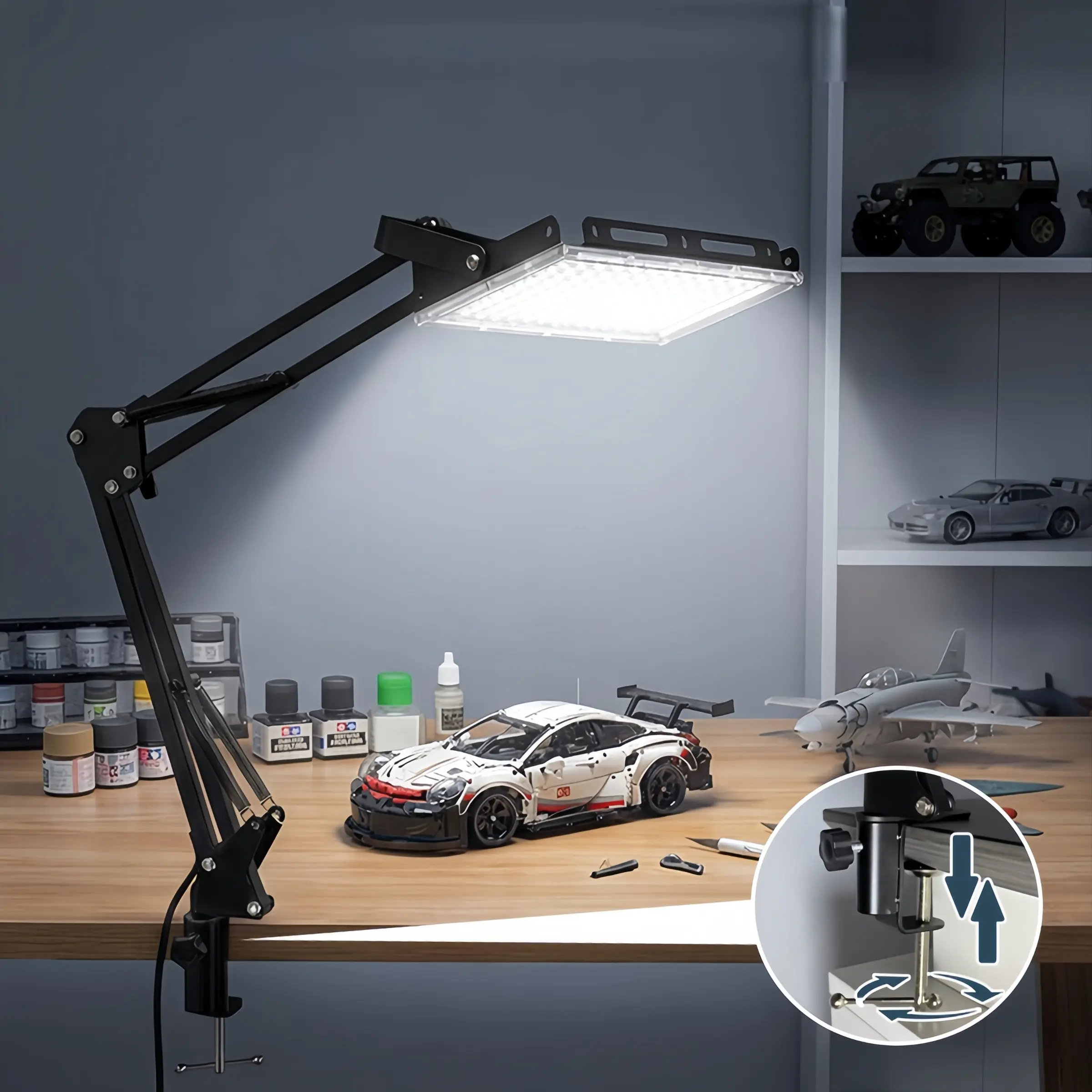 USB Powered Workbench Lamp with Foldable Desktop Stand, Adjustable 360° Light Angle, USB Plug, Ideal for Workshop/office Lighting
