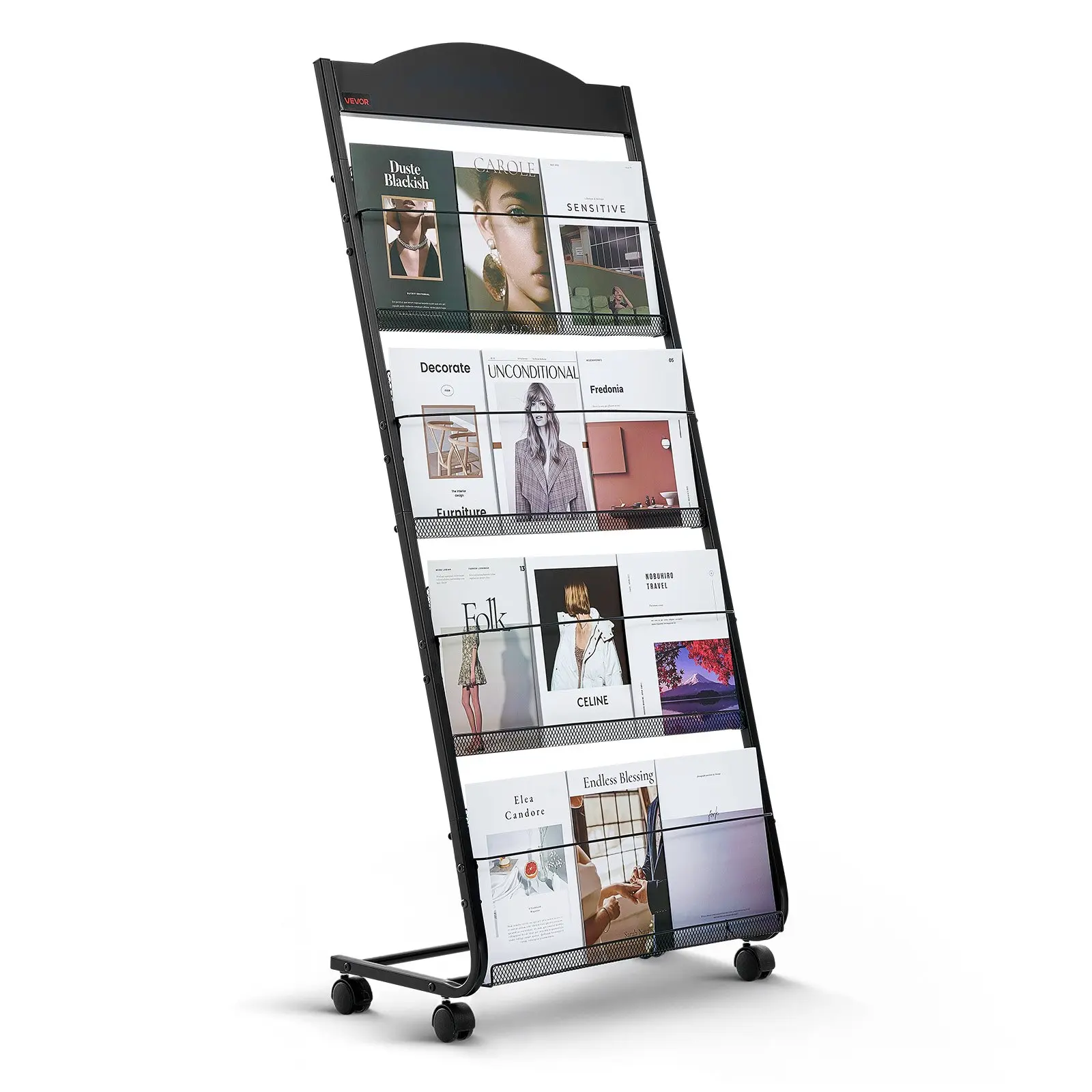 VEVOR Sturdy 4-Layer Durable Brochure Display Rack, Movable Floor-Standing Magazine Literature Holder with Wheels, Heavy-Duty for Shop Exhibitions Office