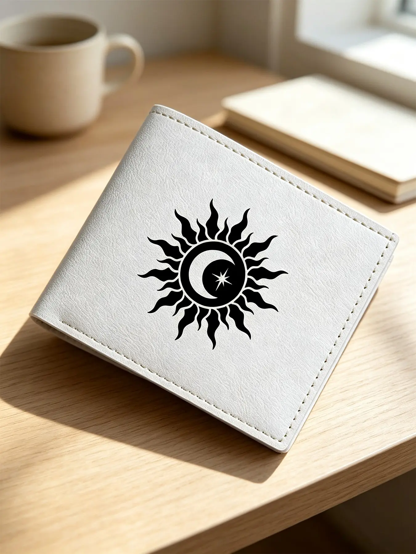 Moon and Sun Pattern Foldable Wallet, Large Capacity Multi-Card Credit Card Holder, Simple Coin Purse, ID Badge Organizer