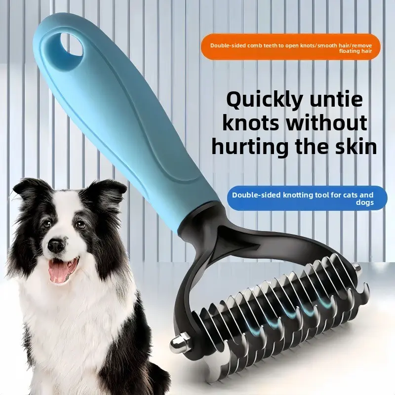 Double Sided Pet Knot Remover Comb for Cats and Dogs Grooming Detangling Brush Professional Pet Grooming Tool for Long Short Hair Cleansing Beauty Supplies