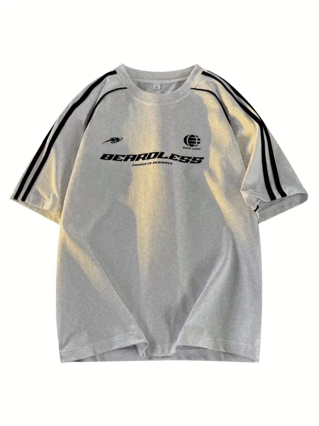 Men's Regular Fit Striped Trim Short Sleeve Tee, Casual Style Tee, Casual Comfy Round Neck T-shirt for Summer, Fashion Men's Top for Daily Wear, Tropical