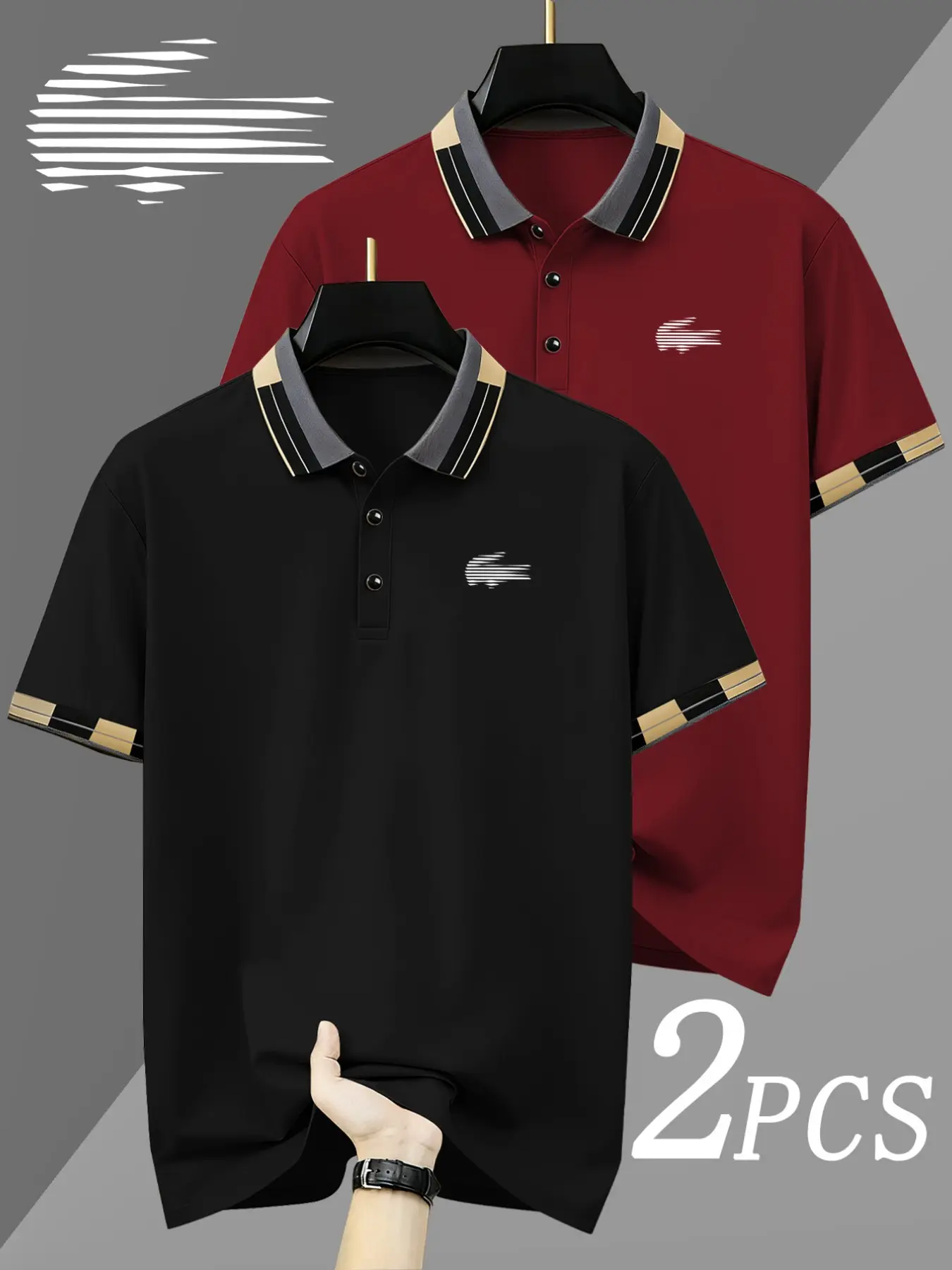 Men's Crocodile Print Button Down Shirt, Elastic Casual Breathable Four Seasons Comfortable Durable High End Polo Top, Two Pieces Set, Breathable Cool Polo