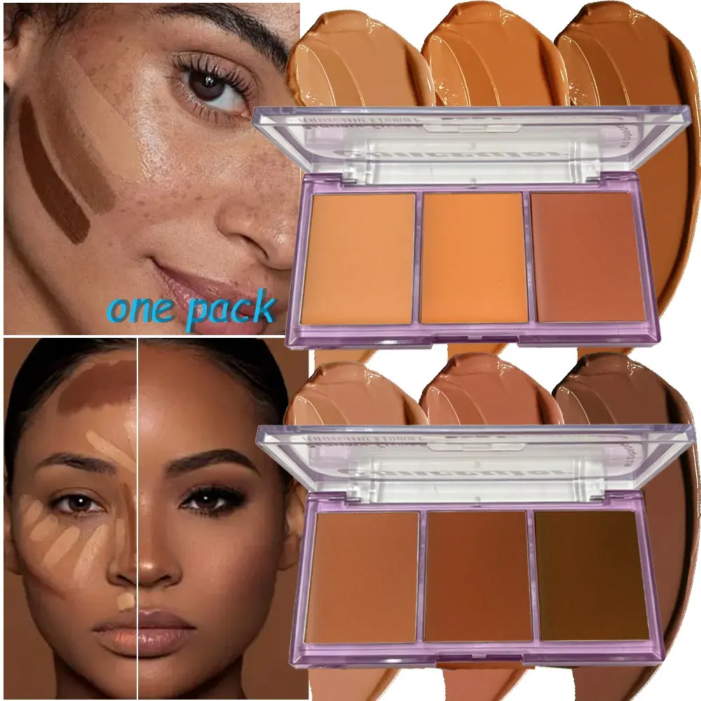 3-Color Bronze Concealer Palette 🎨 1 PACK， Cream Contour & Highlight Set! Brown Shades for Sculpting & Brightening, Buildable Coverage – Water-Resistant & Long-Lasting, Affordable & Versatile – Great for Parties & Daily Looks! Your Makeup Bag Treasure!