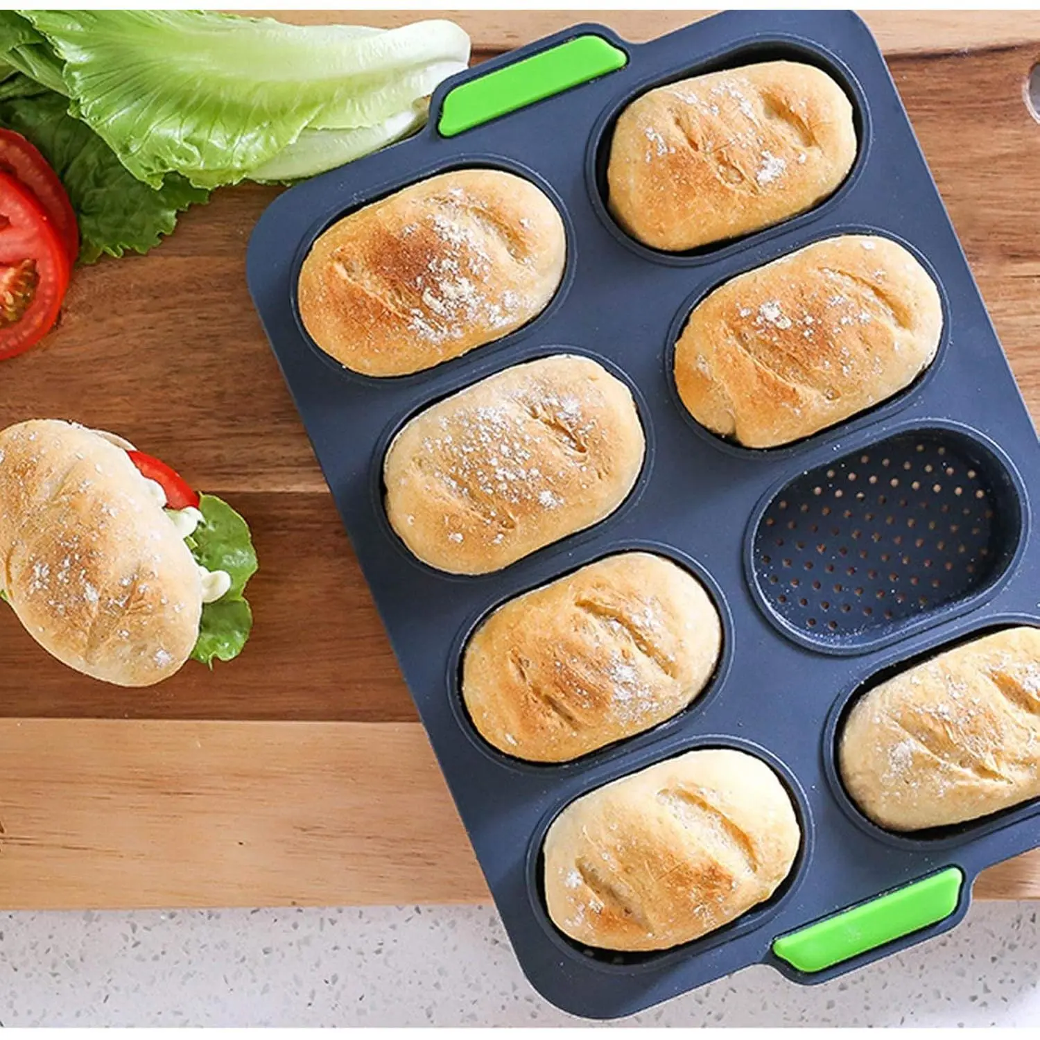 Mini Baguette Baking Tray, Non-Stick Silicone French Bread Baking Mould，DIY 8 Loave Baguette Mold Loaf Pan