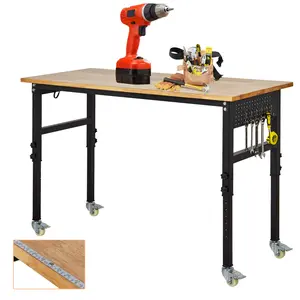 Professional Heavy Duty Workbench with Power Outlets 48 60 70 Inch Solid Oak Wood Top 2200 LBS Max Load Adjustable Height Work Bench 8-Level Station Pegboard Storage Drawer Locking Casters Mobile Table Garage Shop Office Welding Desk