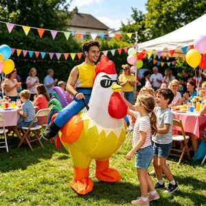 Ride on Rooster Inflatable Costume Mascot Parade Adult Character Cosplay Animal Birthday Halloween Party Event Set