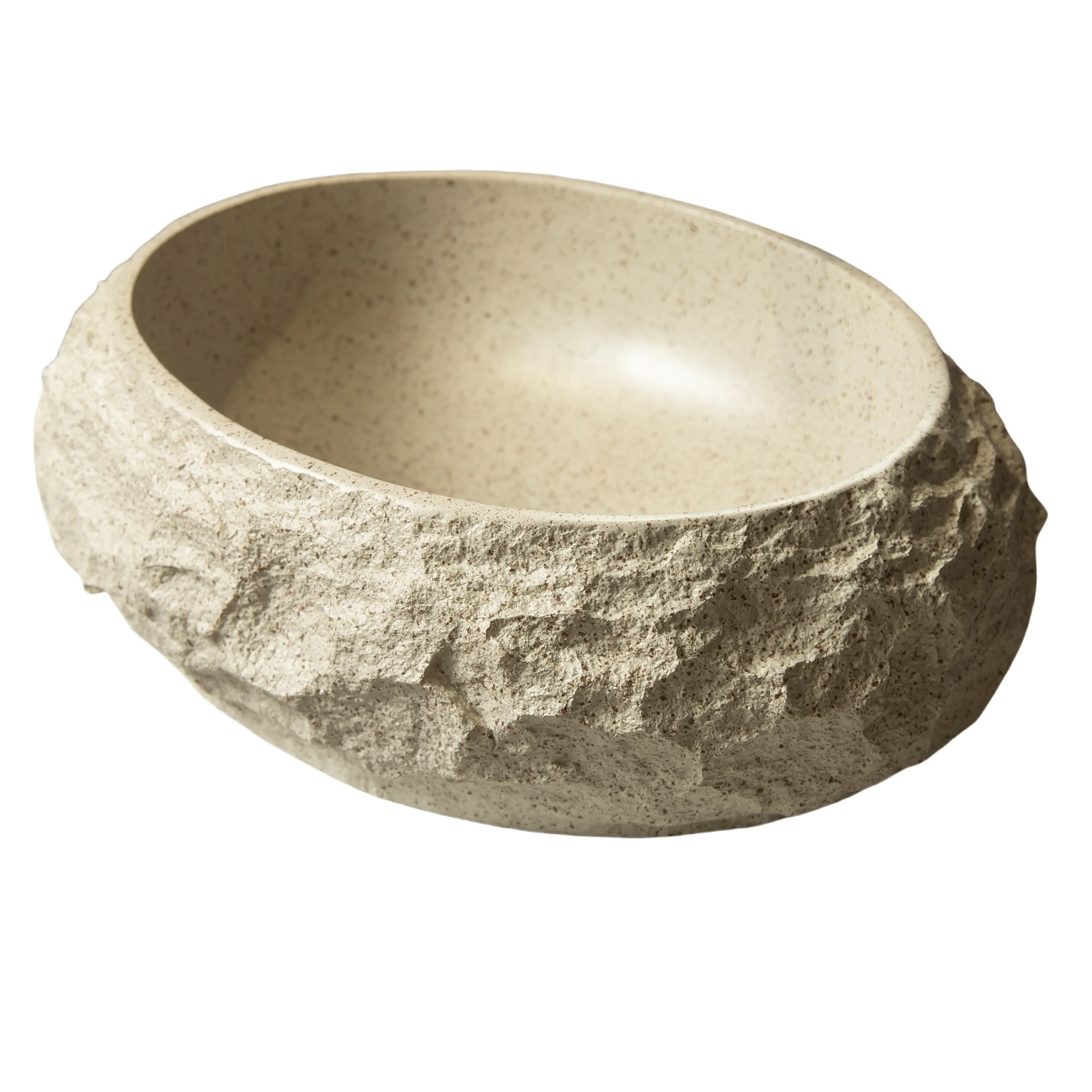 ARCH 18-in Irregular Oval Resin Vessel Bathroom Sink, Artistic Stone Pattern Beige Basin, Modern Above-Counter Bowl, Durable Easy-Clean Construction, No Faucet, for Bathroom Vanity Remodel, Modern Home Decor, Indoor Use, Remodellers