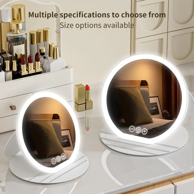 Rotatable Foldable Vanity Mirror with LED Light, Portable Dresser Makeup Mirror, Rotating LED Mirror for Dressers, USB Rechargeable Travel Mirror
