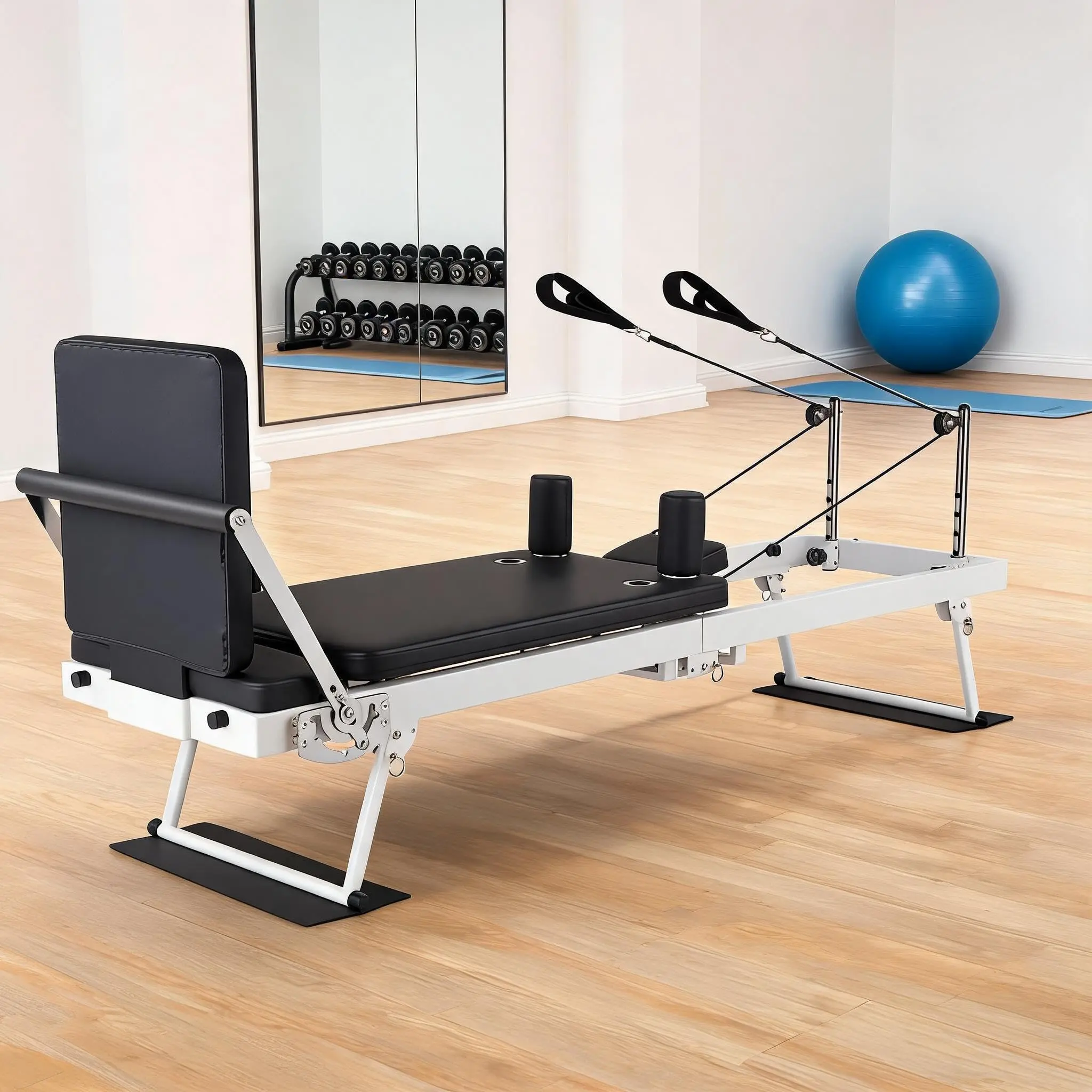 Foldable Pilates Reformer Machine with Adjustable Resistance, High & Low Modes, Jump Board, Springs, and Cords – Versatile Pilates Equipment for Home Use