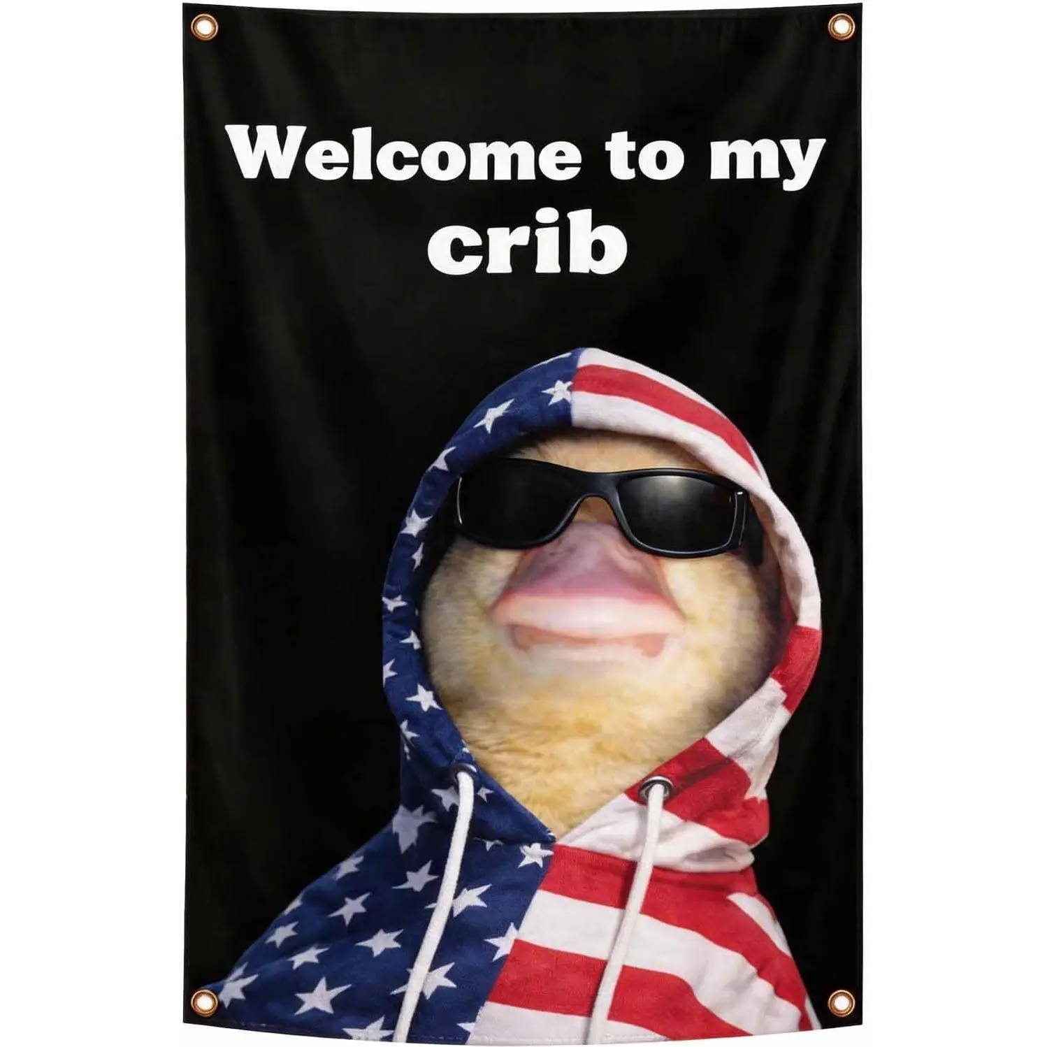 Funny "Welcome to My Crib" Duck Wall Flag Tapestry, Polyester Synthetic Fabric Decoration for Bedroom College Dorm, Indoor-Outdoor Wall Decor