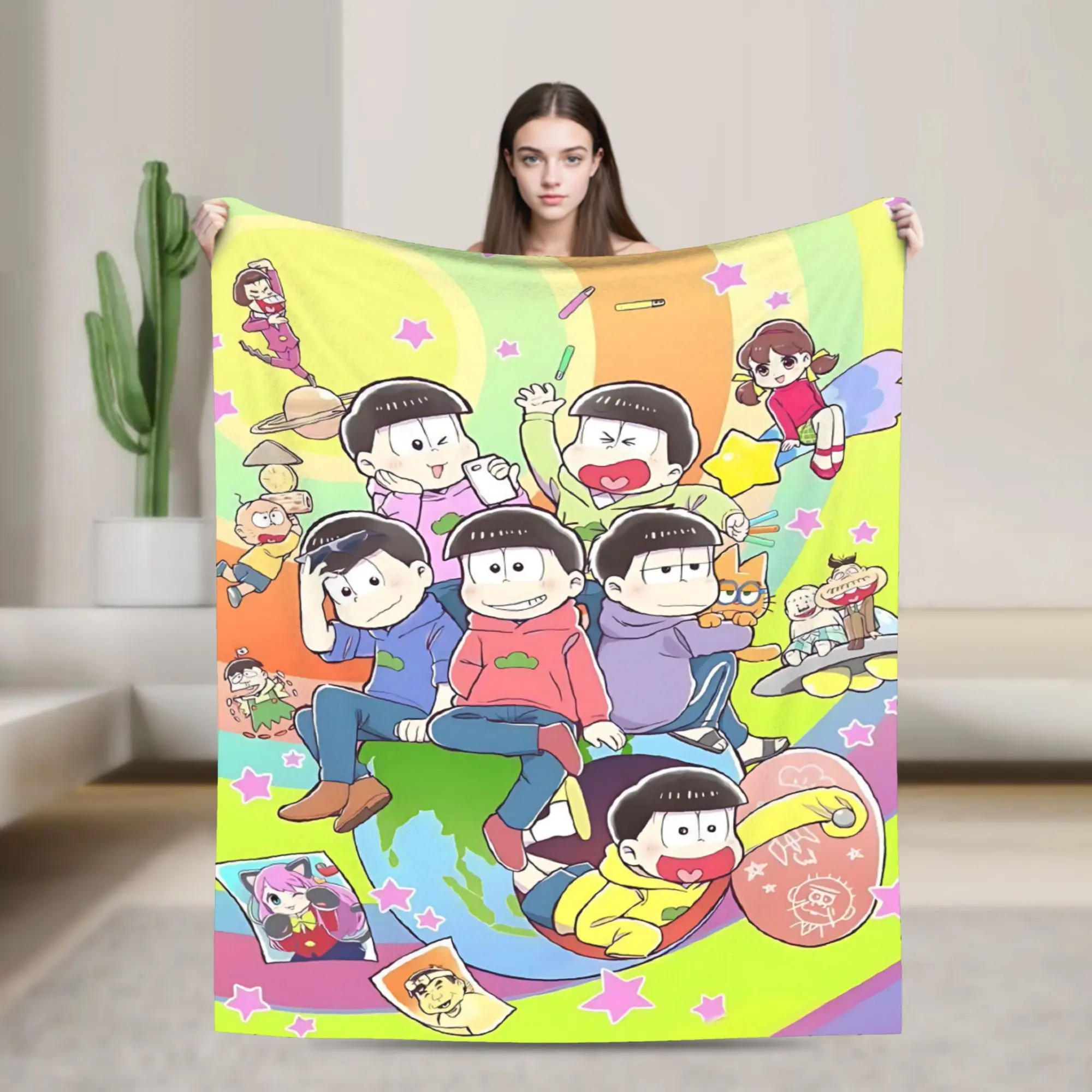 Osomatsu-san Six Matsuno Brothers Full Cast Flannel Throw Blanket Osomatsu Karamatsu Choromatsu Ichimatsu Jyushimatsu Todomatsu Anime Warm Blanket Gift Anime Fans All Ages