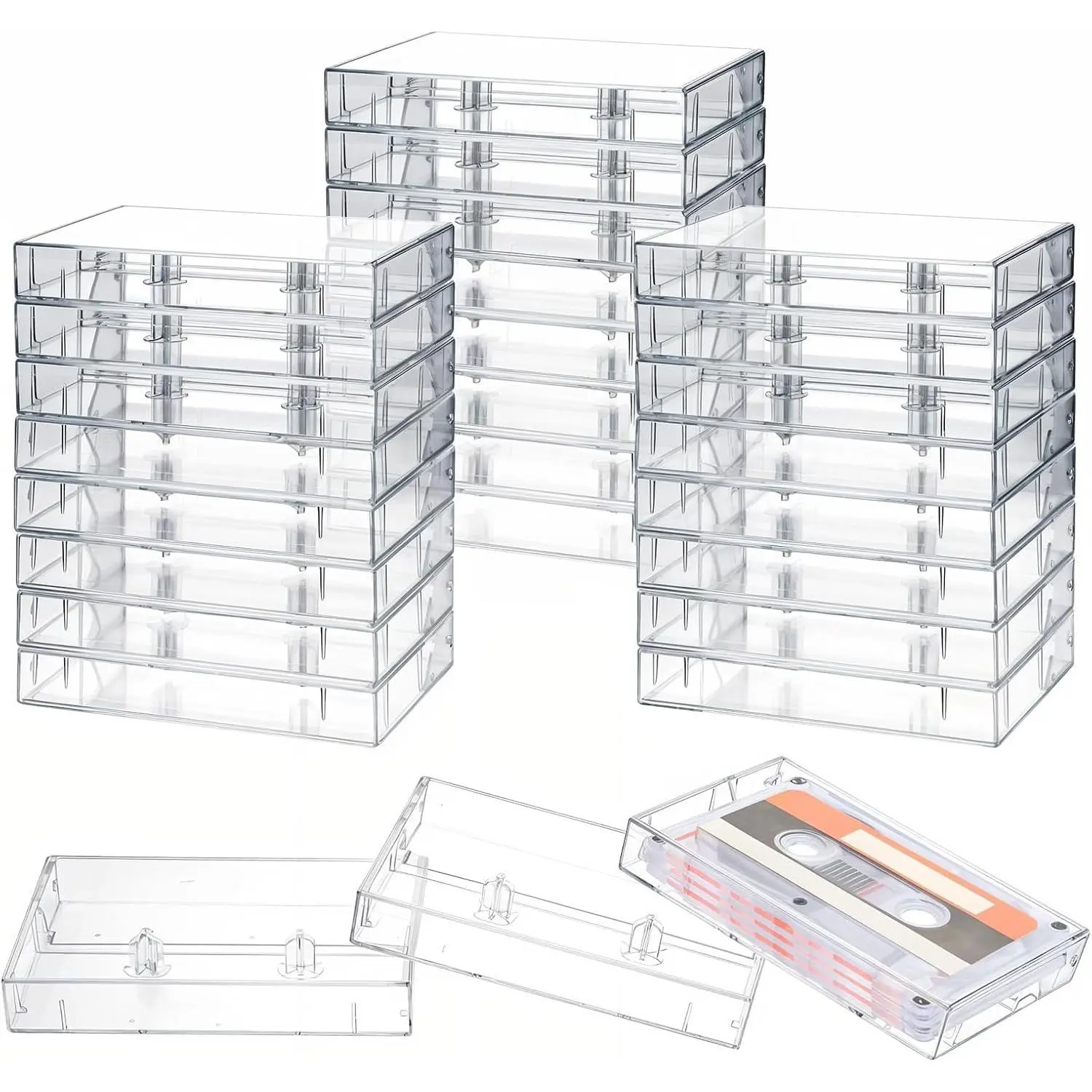 25 Pcs Audio Cassette Storage Cases - Clear Plastic Cassette Tape Cases, Classic Style Boxes Cassette | Replace Lost & Damaged Cases | Perfect as Cassette Tape Storage(4.3" L x2.8 W x0.6 H)