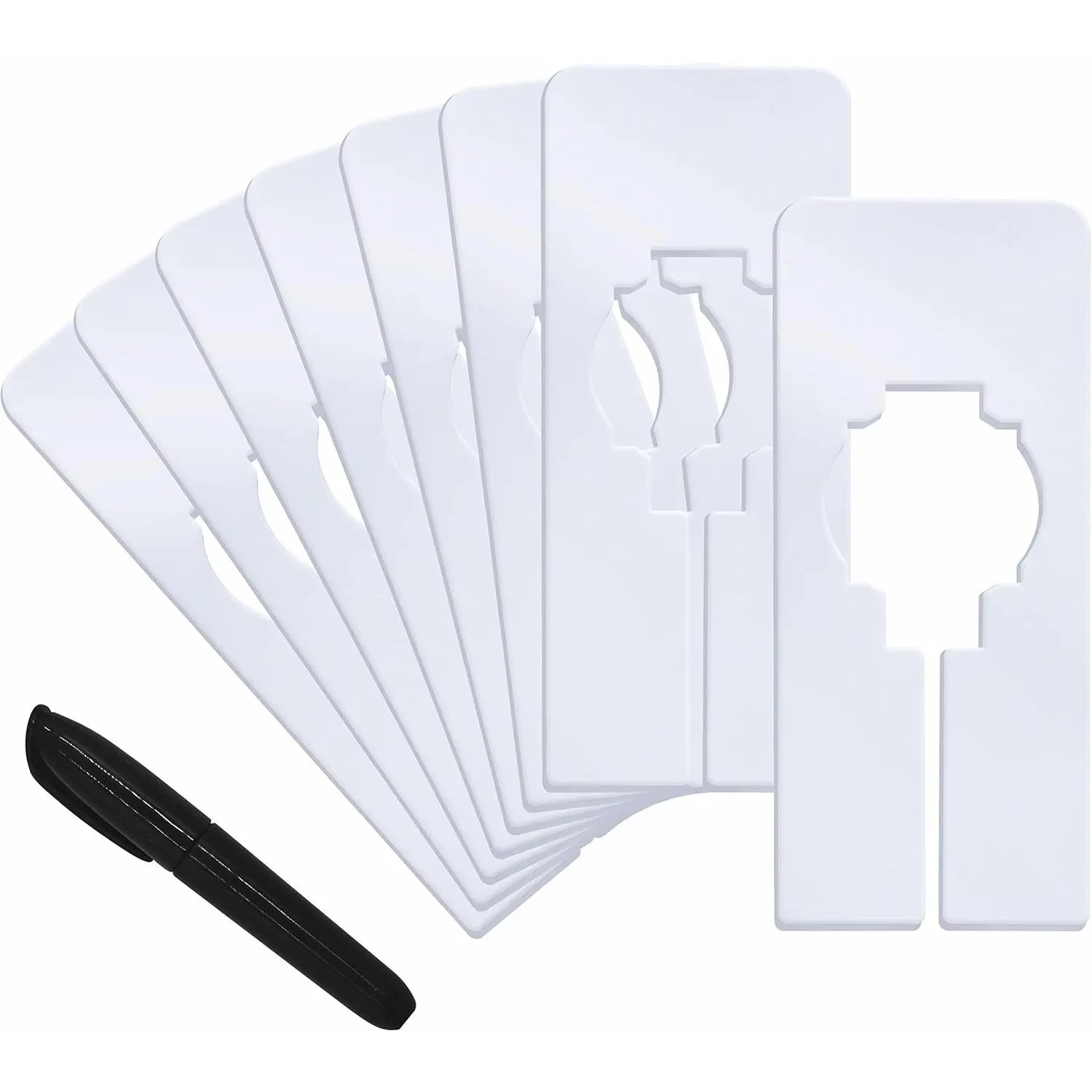 8 count Closet Rack Dividers, Wardrobe partition Board White Rectangular Clothing Hanger Dividers with a Bonus Marker, Writable &  for Sorting Clothes Size, Color