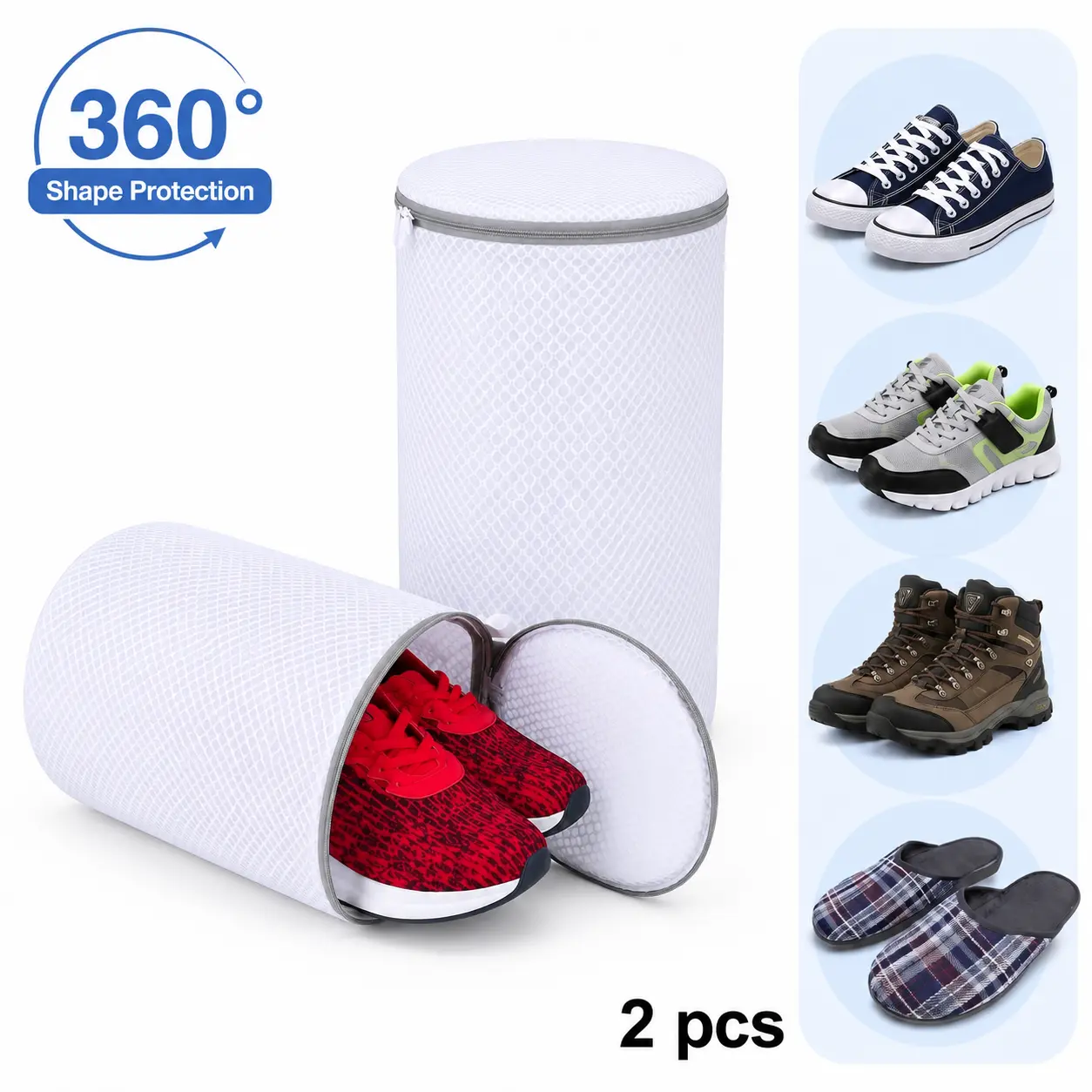 Large Breathable Honeycomb Mesh Zippered Polyester Shoe Washing Bag - Durable Anti-Deformation Shoe Care Laundry Bag for Sneakers, Socks, Netball (Sports & Outdoor Use, Keeps Items Fresh and Dry), Running Shoes