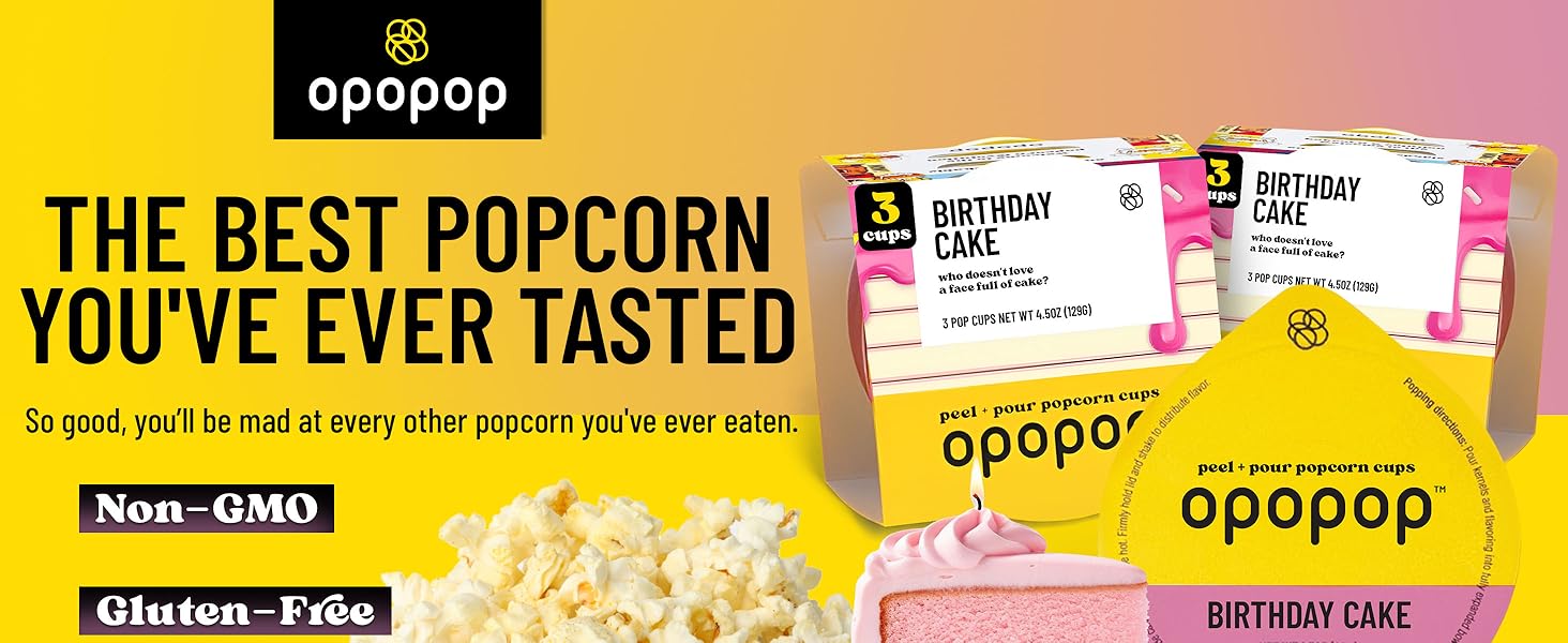 Microwave Popcorn Pop Cups Birthday Cake 6Pack, NonGMO Gourmet Popcorn Kernels Popcorn Flavoring, Gluten Free Snacks, Easy to Make and No Mess