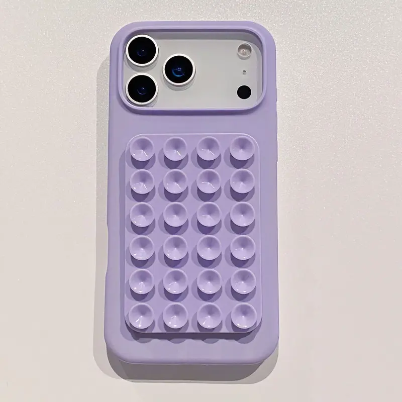 Waterproof Customized Silicone Phone Case with Multifunctional Suction Cup Folding Stand, Solid Color Soft Shell, High Aesthetic Value, Compatible with iPhone 14+-17 Pro Max, Adheres to Smooth Surfaces, Frees Hands for Commuting, Binge-Watching
