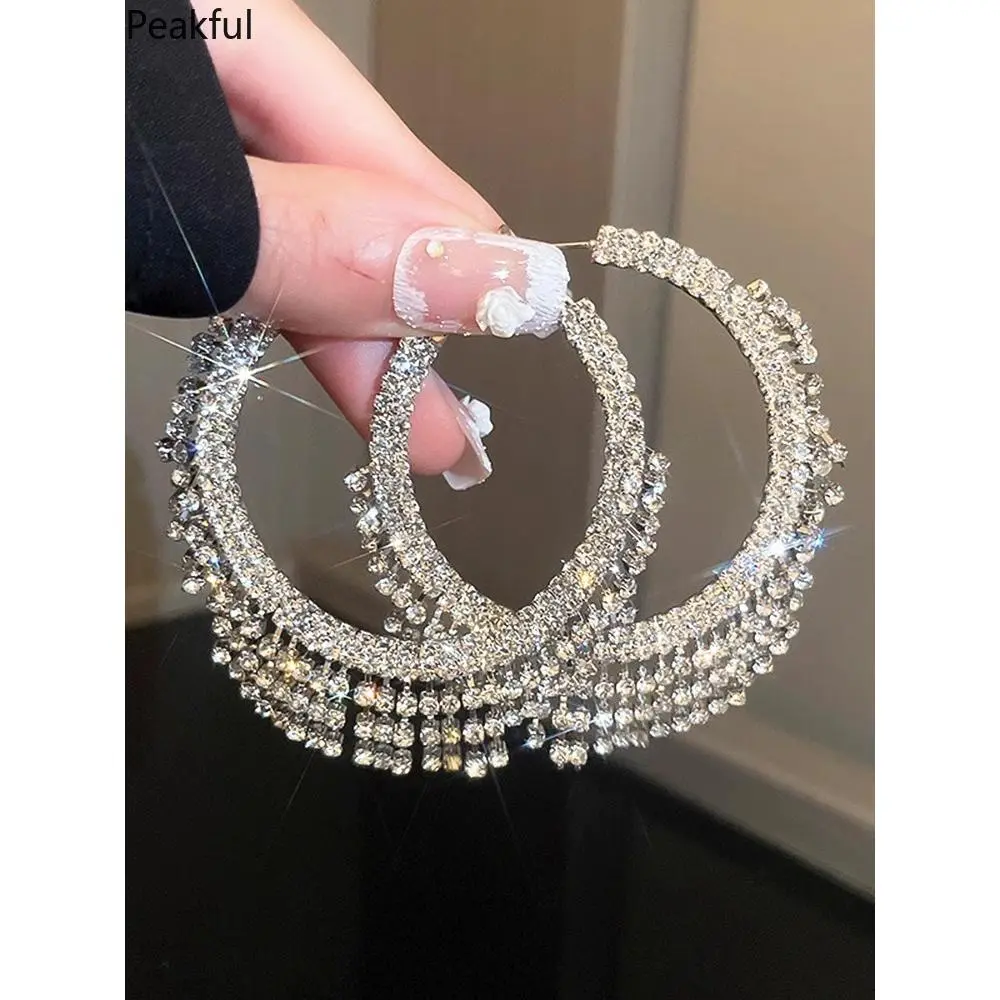 All-Match Geometric Circle Earrings for Women, Layered Rhinestone Hoops with 925 Silver Posts, Fashion-Forward Chunky Jewelry, Versatile for Streetwear & Formal Events