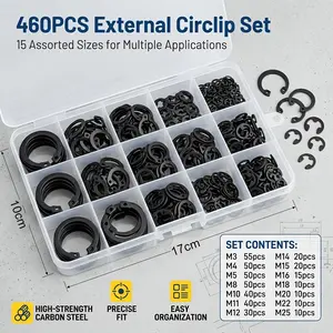 460PCS Premium C-Type Washer & Spring Washer Assortment Kit, crafted from thickened heavy-duty metal with anti-rust surface treatment, featuring excellent wear resistance and anti-deformation performance for long-lasting service.