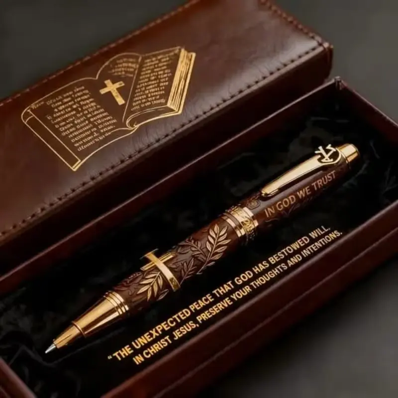 God Blessed Bible Memorial Pen | The inscription box engraved with "In God, we trust" is lined with scriptures to commemorate the collection-level beliefs, and it is practical to write, suitable for Christian holiday gifts and belief commemoration.
