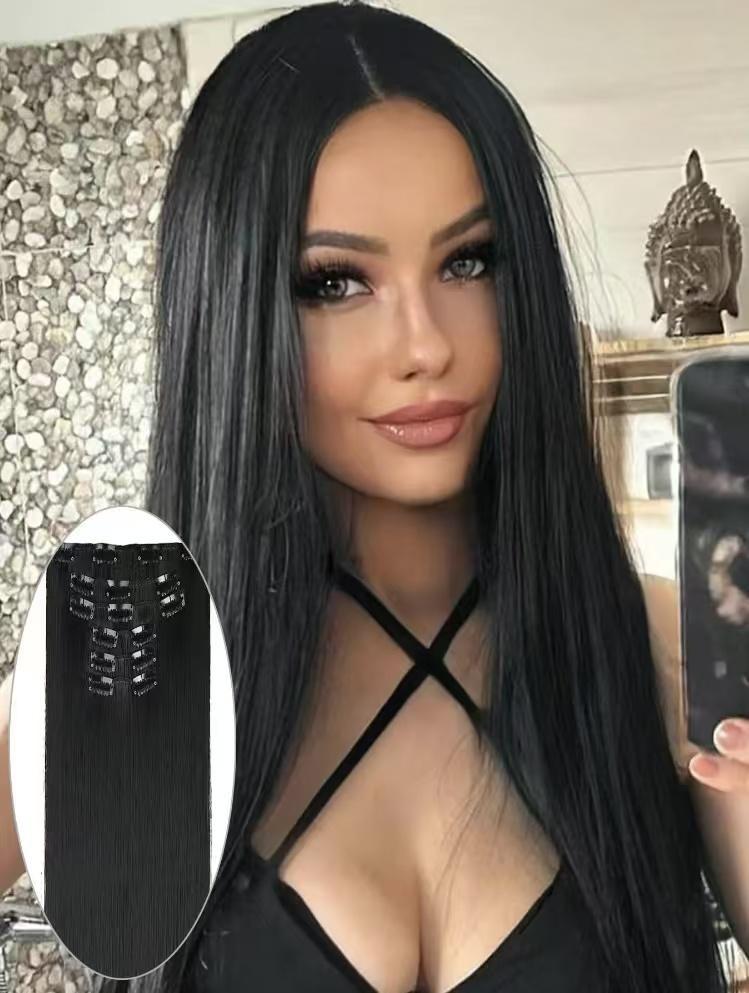 24 Inch Clip-in Hair Extensions 6pcs Long Straight Natural Look Synthetic for Women Soft Lightweight Comfortable Wear Everyday Use Youthful Style Extension Set half wig ponytails real human Short Dreadlock Curly Afro with Bangs Ice Sliky Fiber Headband az