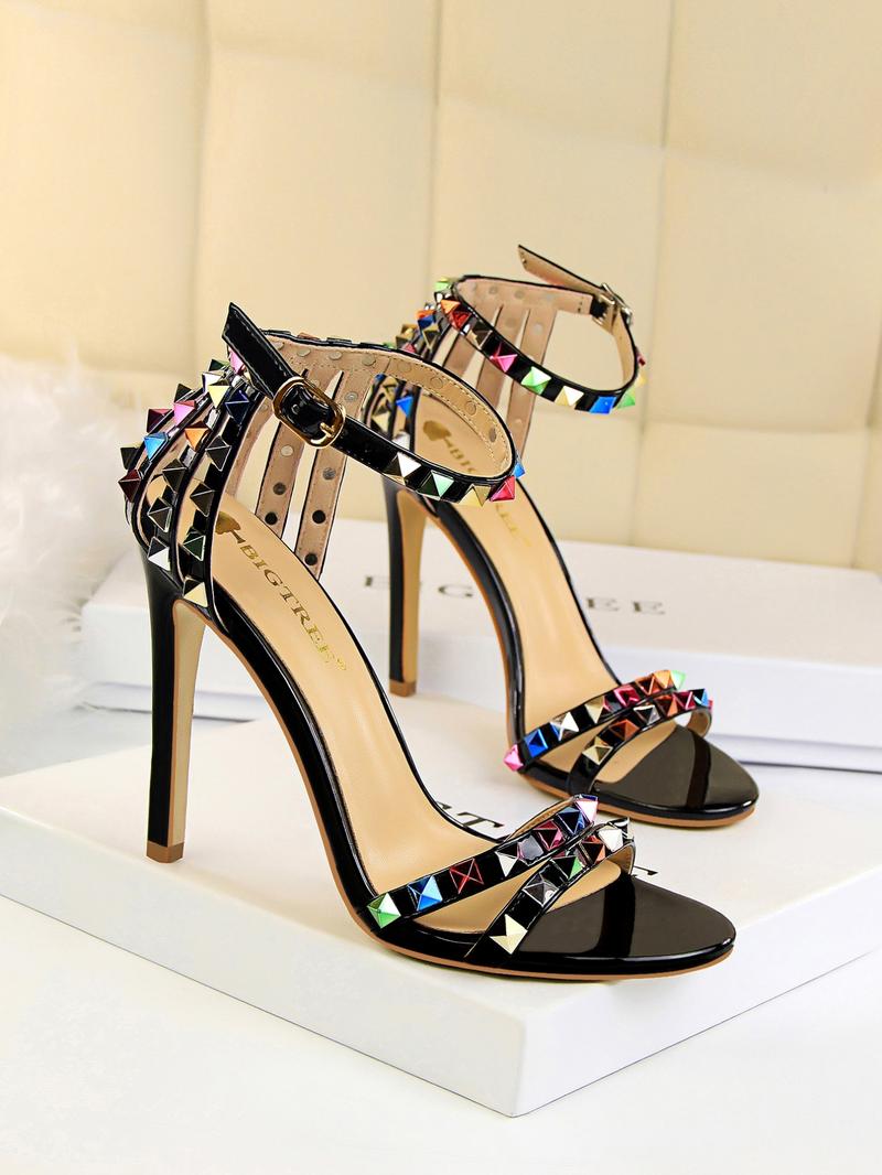 Women's Fashionable Studded Decor Stiletto Heels, Valentine's Gifts for Her, Elegant Heeled Sandals for Party, Banquet, Fashionable Shoes for Daily Wear, Strapy Sandal