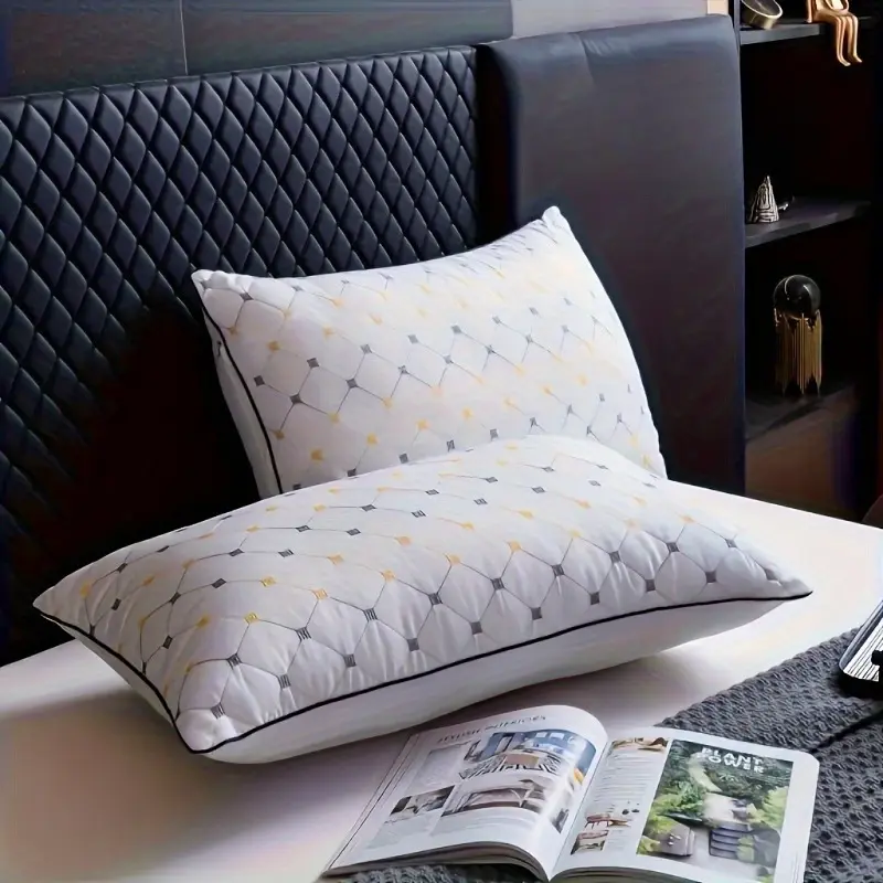 Luxury Hotel Woven Fabric Bed Pillow with Quilted Design, Yellow Accents, Polyester Fill - Hand Washable, High Quality, for Side Sleepers, Christmas Gift, Space Theme