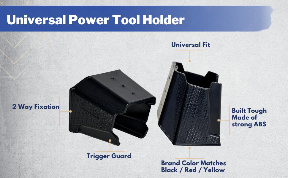 Drill Holder Power Tool Organizer, Universal Wall Mount Cordless Tool Rack for Milwaukee, Dewalt & More, 2-Pack, Black