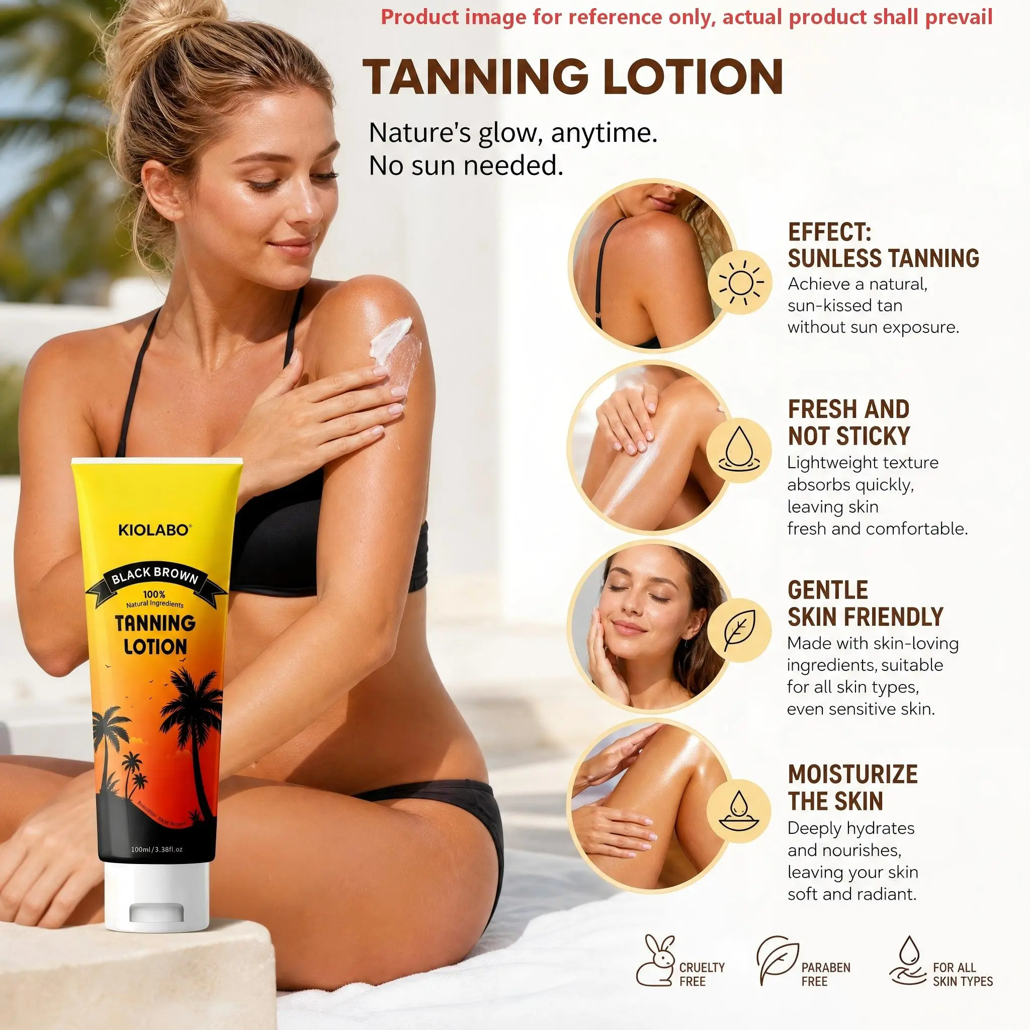 Black Brown Sunless Tanning Lotion 100ml / 3.38fl.oz, Natural Deep Bronze Black Brown Tan, No Sun Needed, DHA Fast Tanning Moisturizer