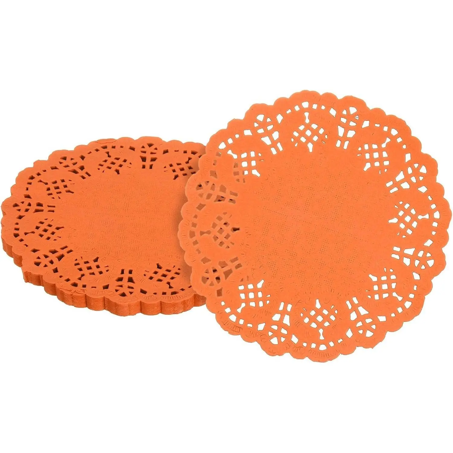 50pcs 4.5 Inch Lace Paper Doilies Paper Placemats for Dining Table Plate Crafts Party Weddings Tableware Orange