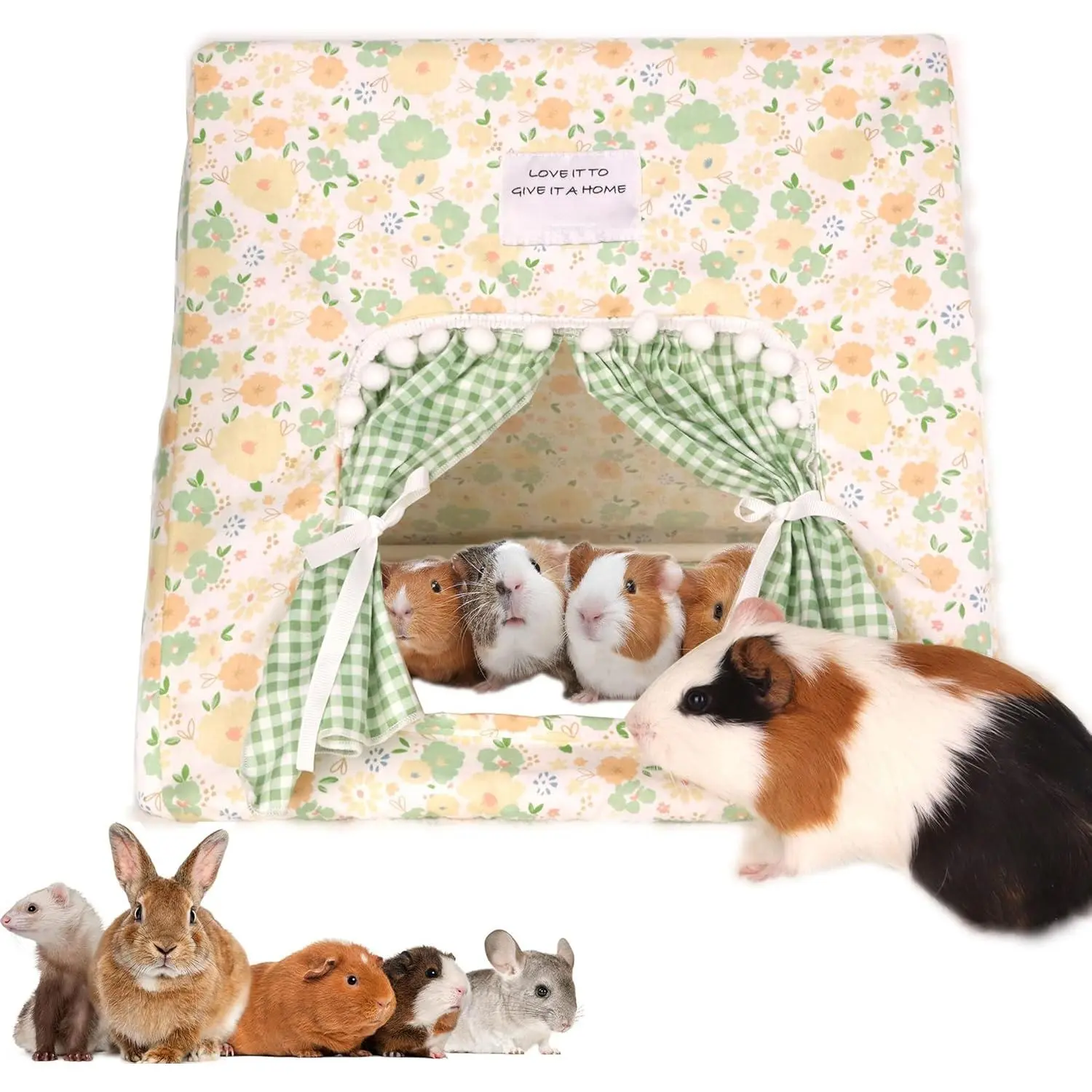Guinea Pig Hideout Large with Curtain, Machine Washable Bunny Hideout |   Bottomless Guinea Pig Hide Tent Houses & Habitats, Easy-Clean Small Animal Hideout for Pet Rabbit, Rat, Chinchilla, Squirrel
