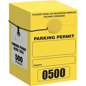 Yellow Parking  Hang Tags, 500 Pack, Temporary Parking Passes, Bulk Pack, Custom Passes Numbered 1-500, 3.15" x 4.75" Placards for Rearview Mirror