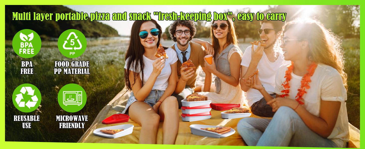 J.C Pizza Storage Container, Expandable Pizza Slice Container, Reusable Pizza Pan Pizza Box Set with Lids to Leftover Organization and Space Saver