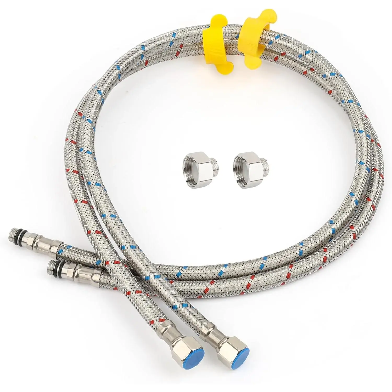 32-Inch Stainless Steel Braided Faucet  Line | 3/8" Compression x M10 Connector, 1/2" FIP Adapters, SS304 Hose for Kitchen & Bathroom Sinks