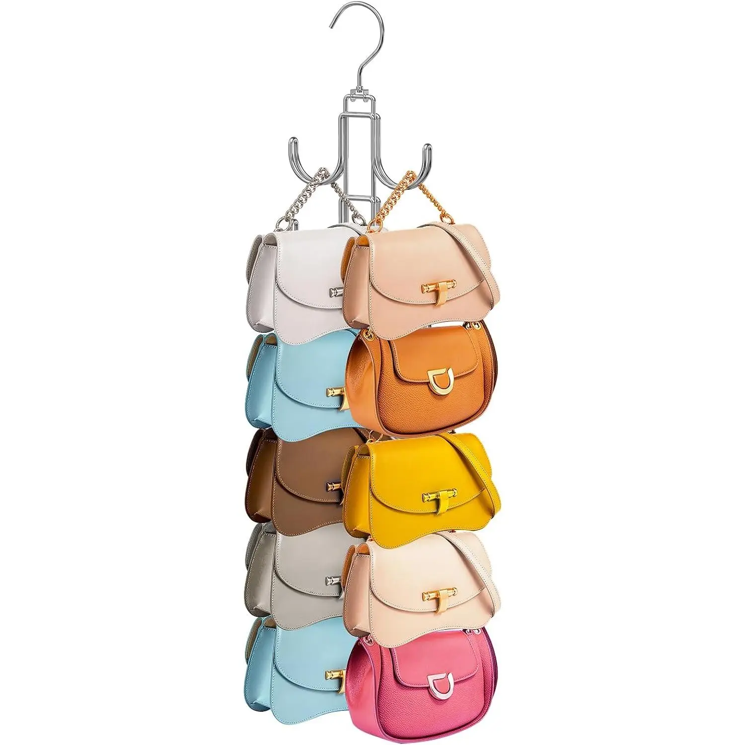 Purse Hanger for Closet, 360  Purse Organizer with 10 Hooks Bag Handbag Hanger Hooks for Purse , Durable Purse Display Rack Space-Saving Bag Organizer for Women