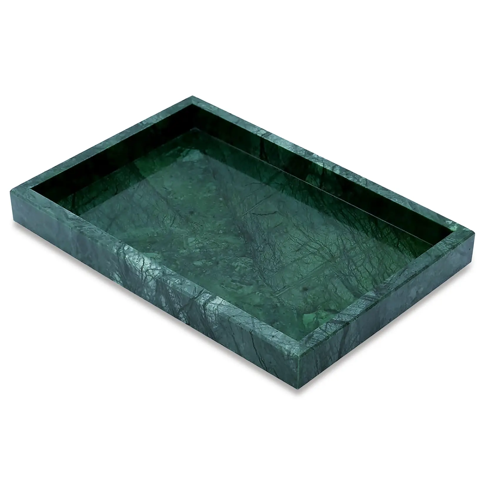 Elegant Natural Marble Jewelry Tray - Decorative Vanity Organizer for Bathroom, Counter, Perfume, Kitchen - Stone Storage Plate, Emerald Green - Size: 30x20x3cm